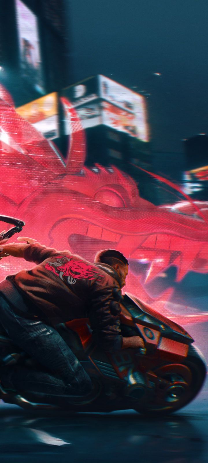 Handy-Wallpaper Drachen, Motorrad, Cyborg, Computerspiele, Cyberpunk 2077 kostenlos herunterladen.