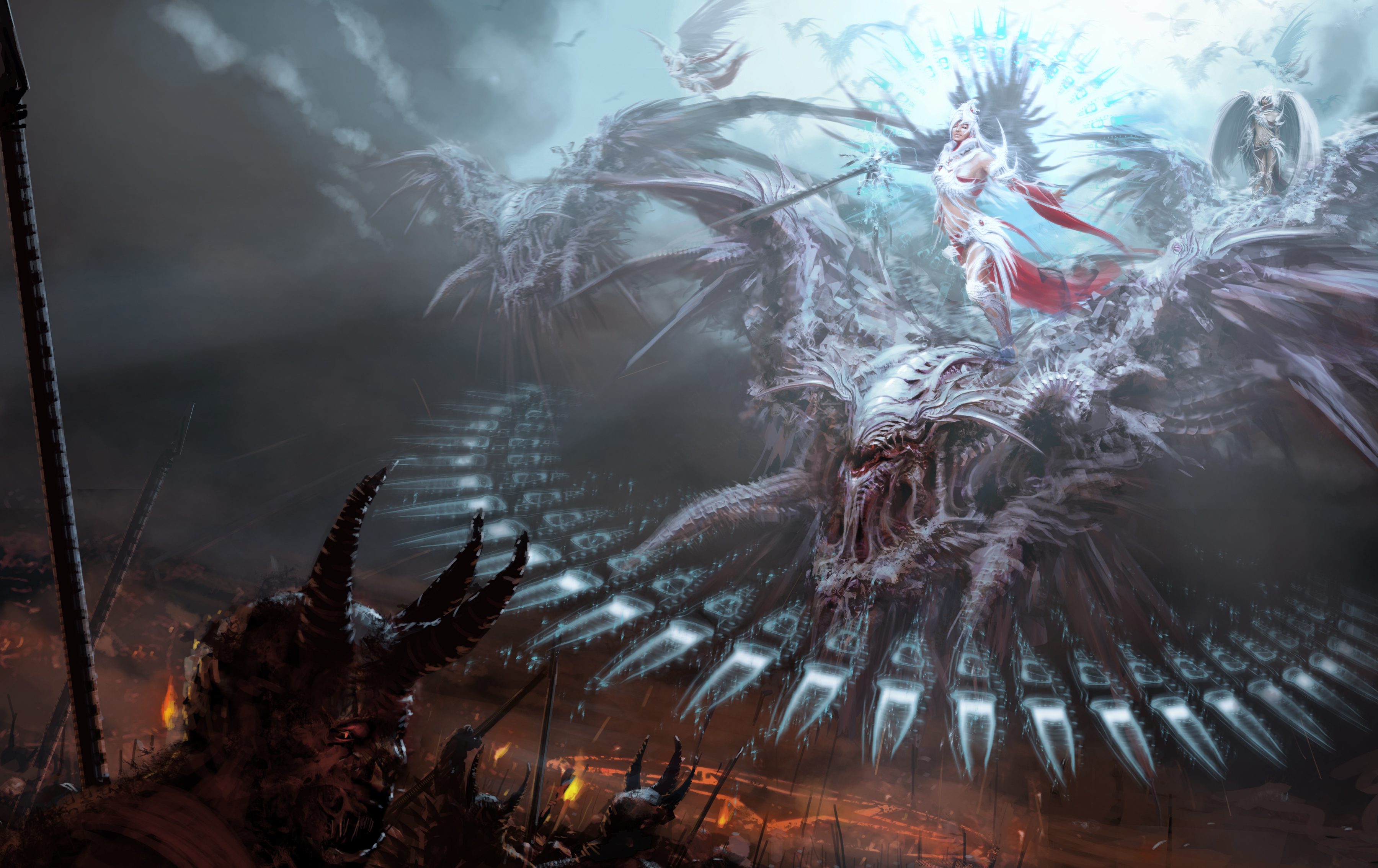 Free download wallpaper Fantasy, Dark, Creature, Angel, Monster, Battle, Demon on your PC desktop