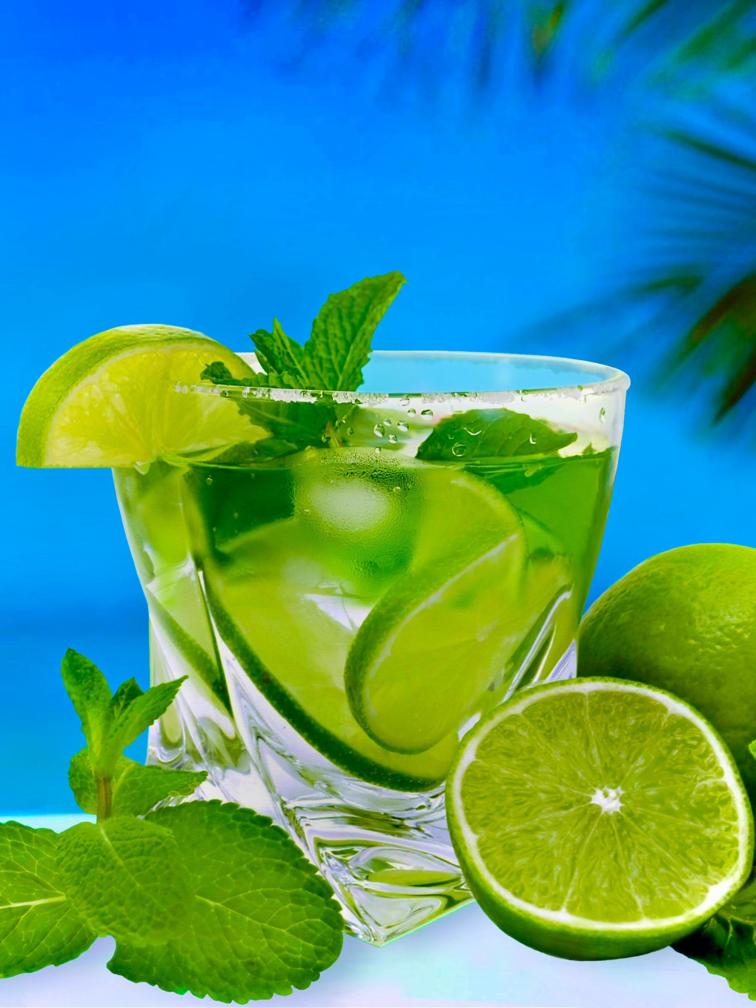 Download mobile wallpaper Food, Summer, Lime, Glass, Drink, Tropical, Cocktail, Mojito for free.