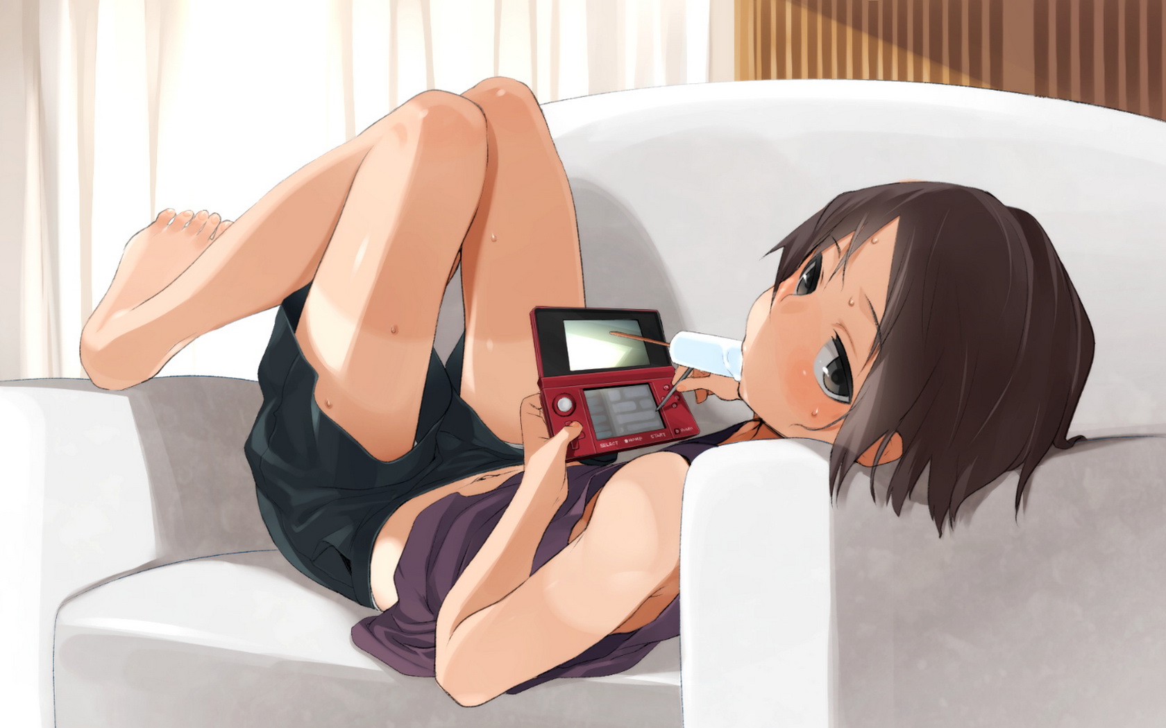Baixar papel de parede para celular de Anime, Sorvete, Garota, Calção, Cabelo Curto gratuito.