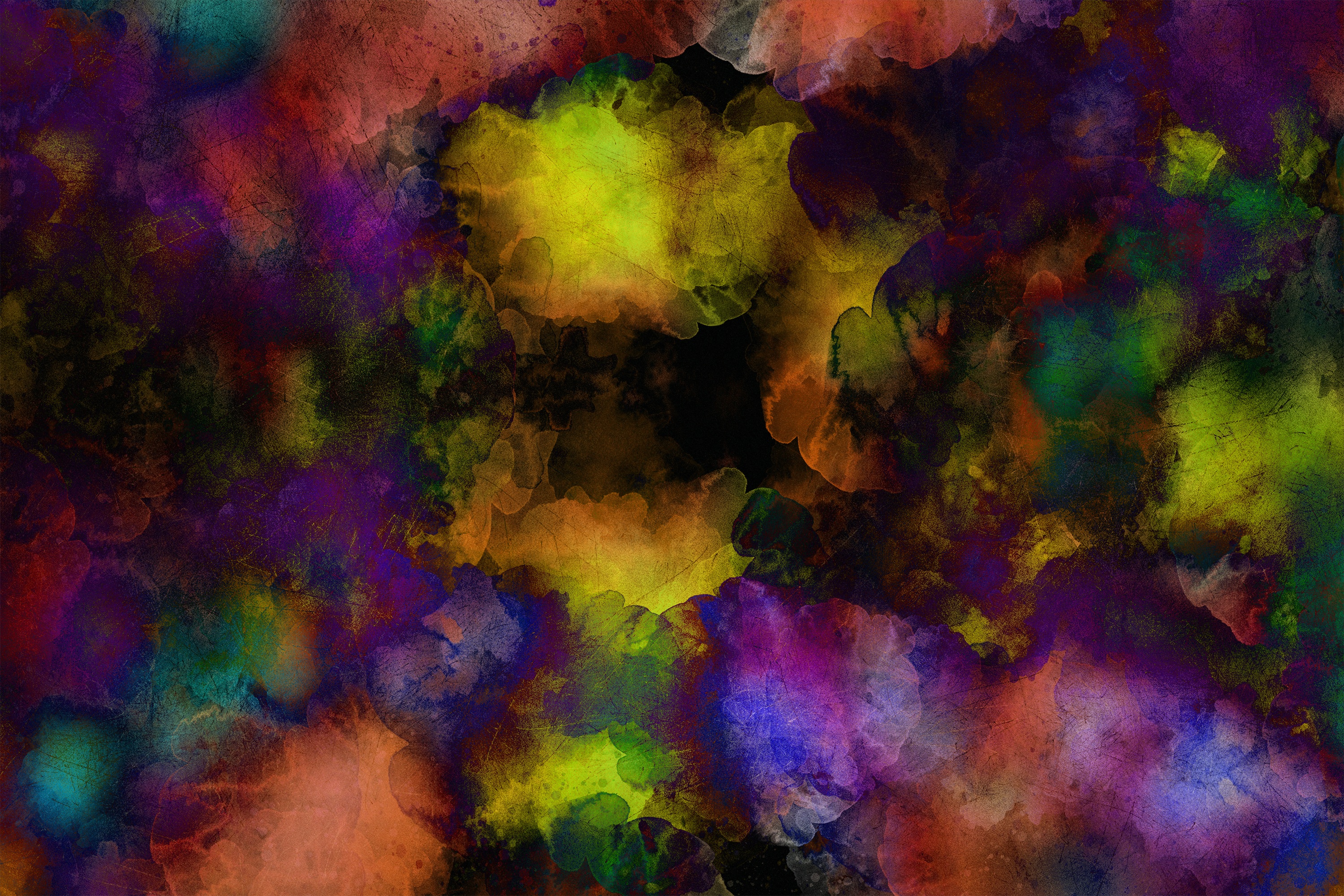 Download mobile wallpaper Spots, Stains, Motley, Divorces, Multicolored, Texture, Abstract, Dark for free.