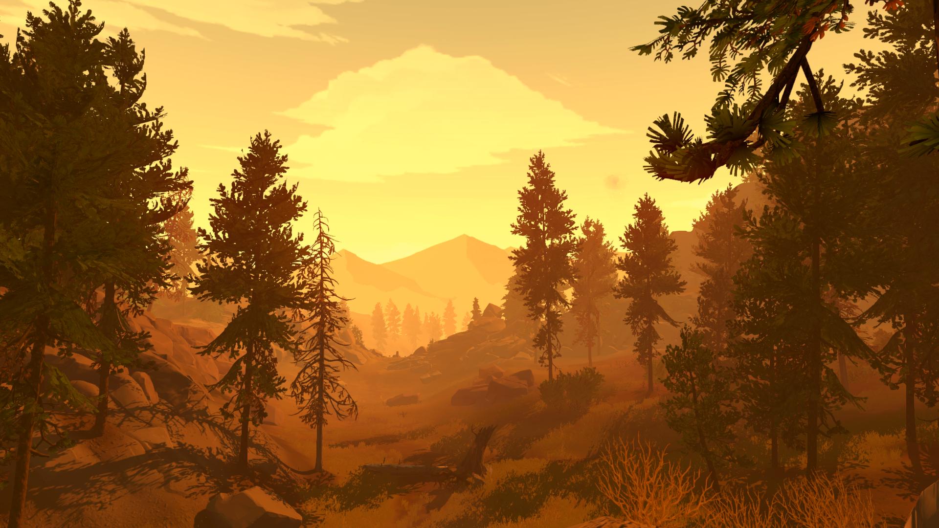 yellow, video game, firewatch, forest, orange (color), tree