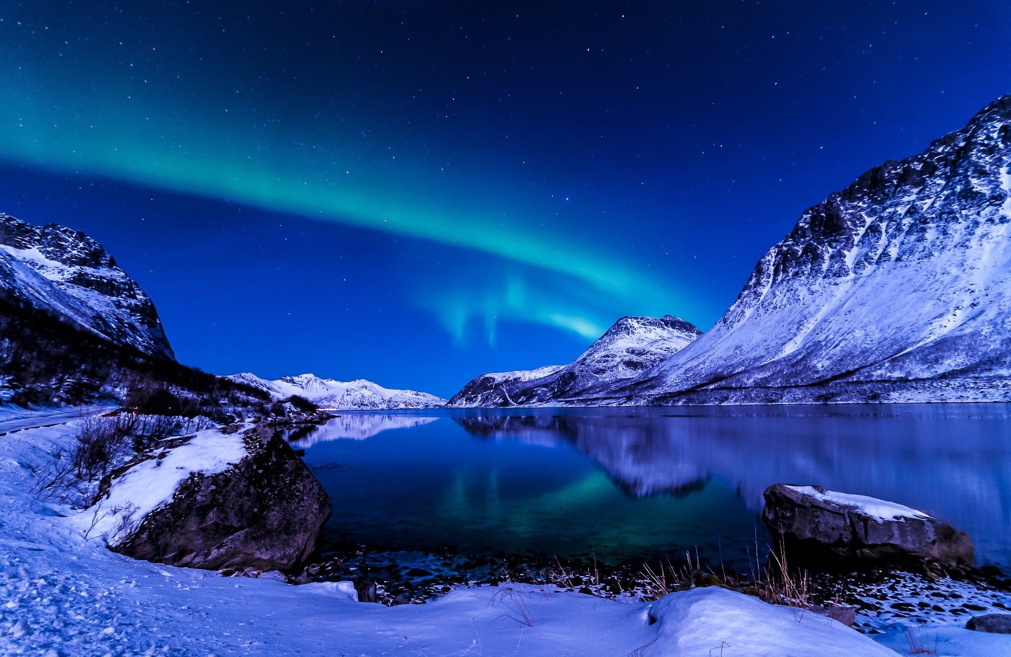 aurora borealis, sky, stars, earth, mountain