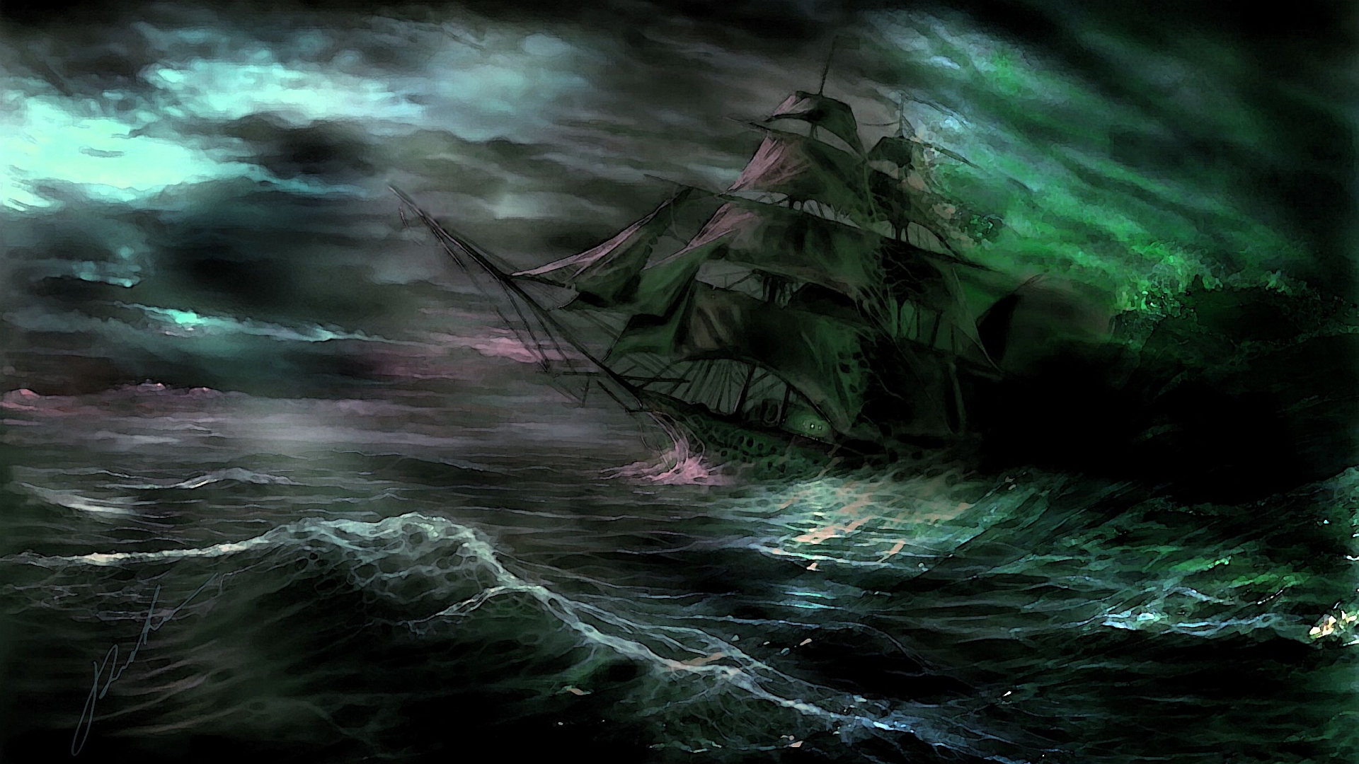Free download wallpaper Fantasy, Dark, Ocean, Ship on your PC desktop