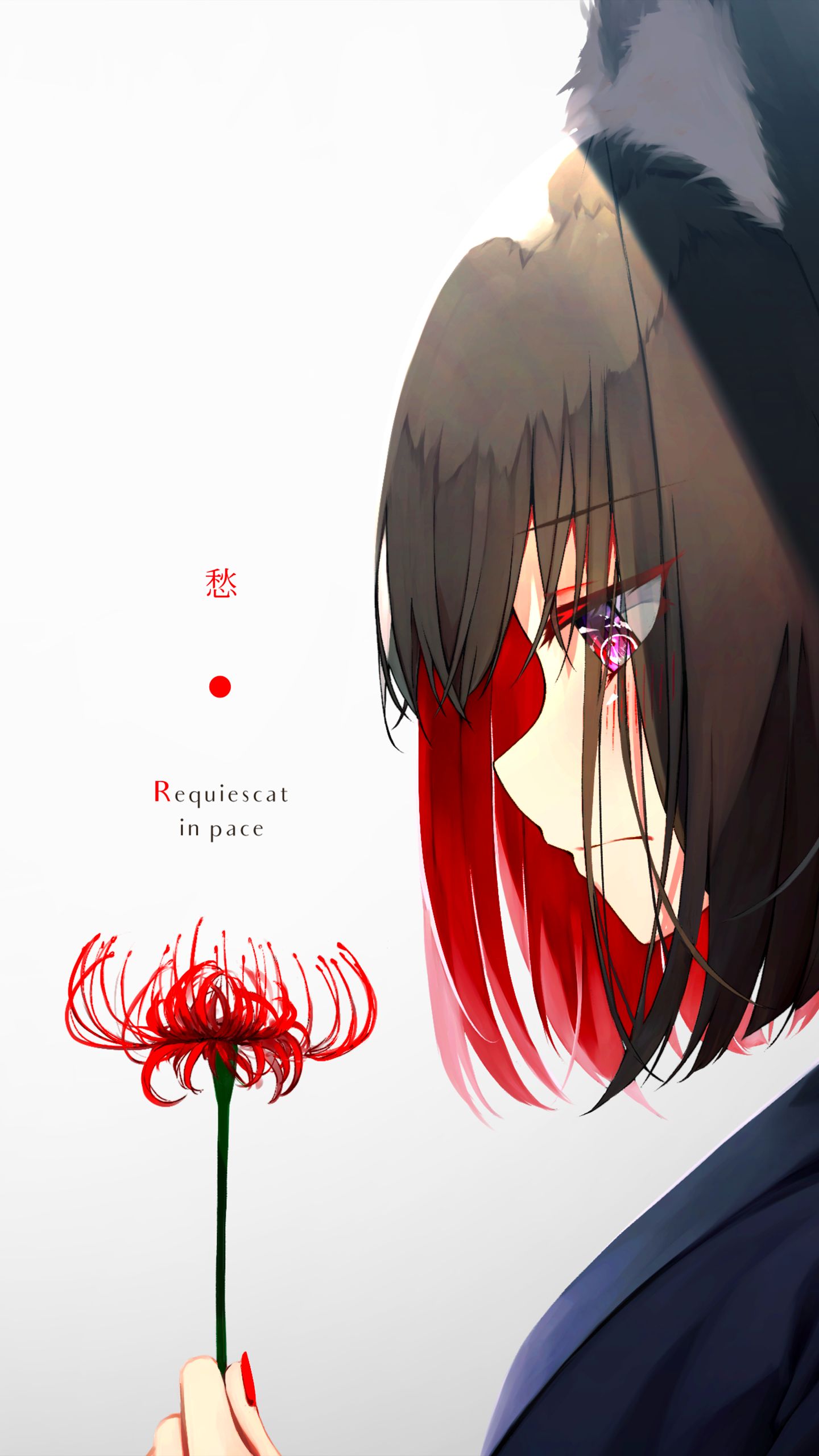 Download mobile wallpaper Anime, Original, Red Eyes, Red Flower, Black Hair, Short Hair for free.