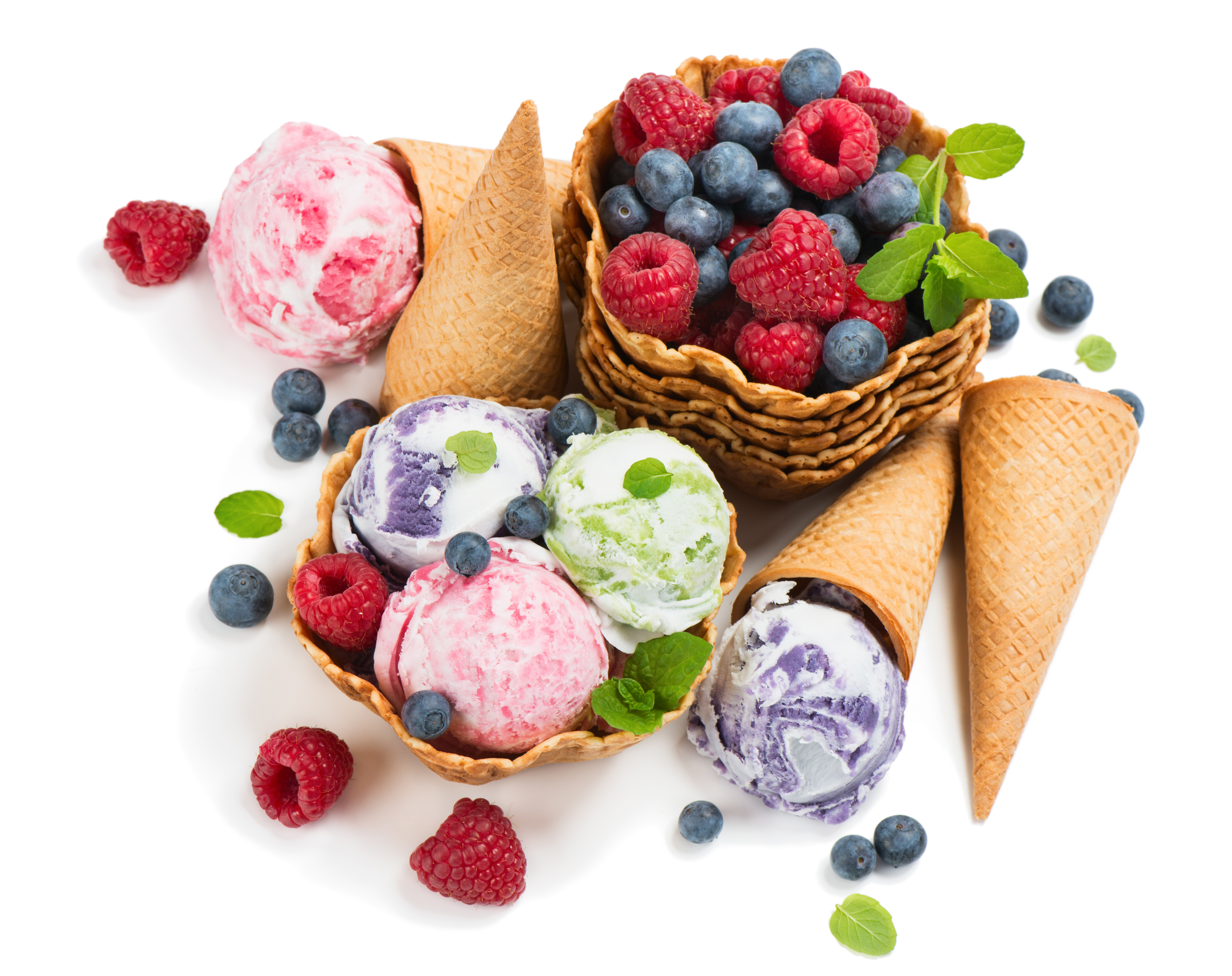 Download mobile wallpaper Food, Blueberry, Raspberry, Ice Cream, Berry, Fruit, Sweets, Waffle Cone for free.