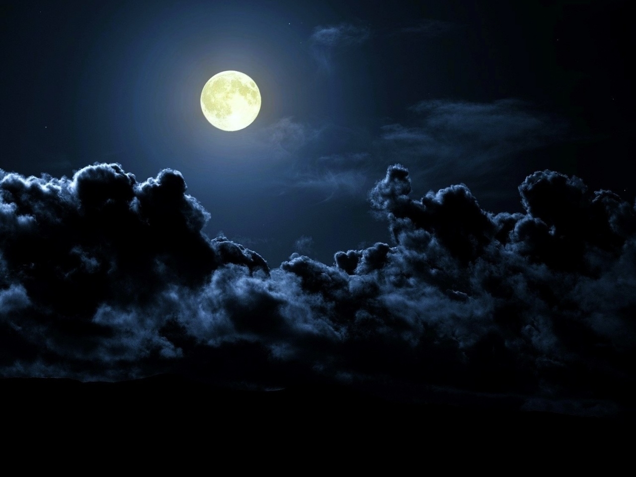 moon, black, landscape, sky, night, clouds