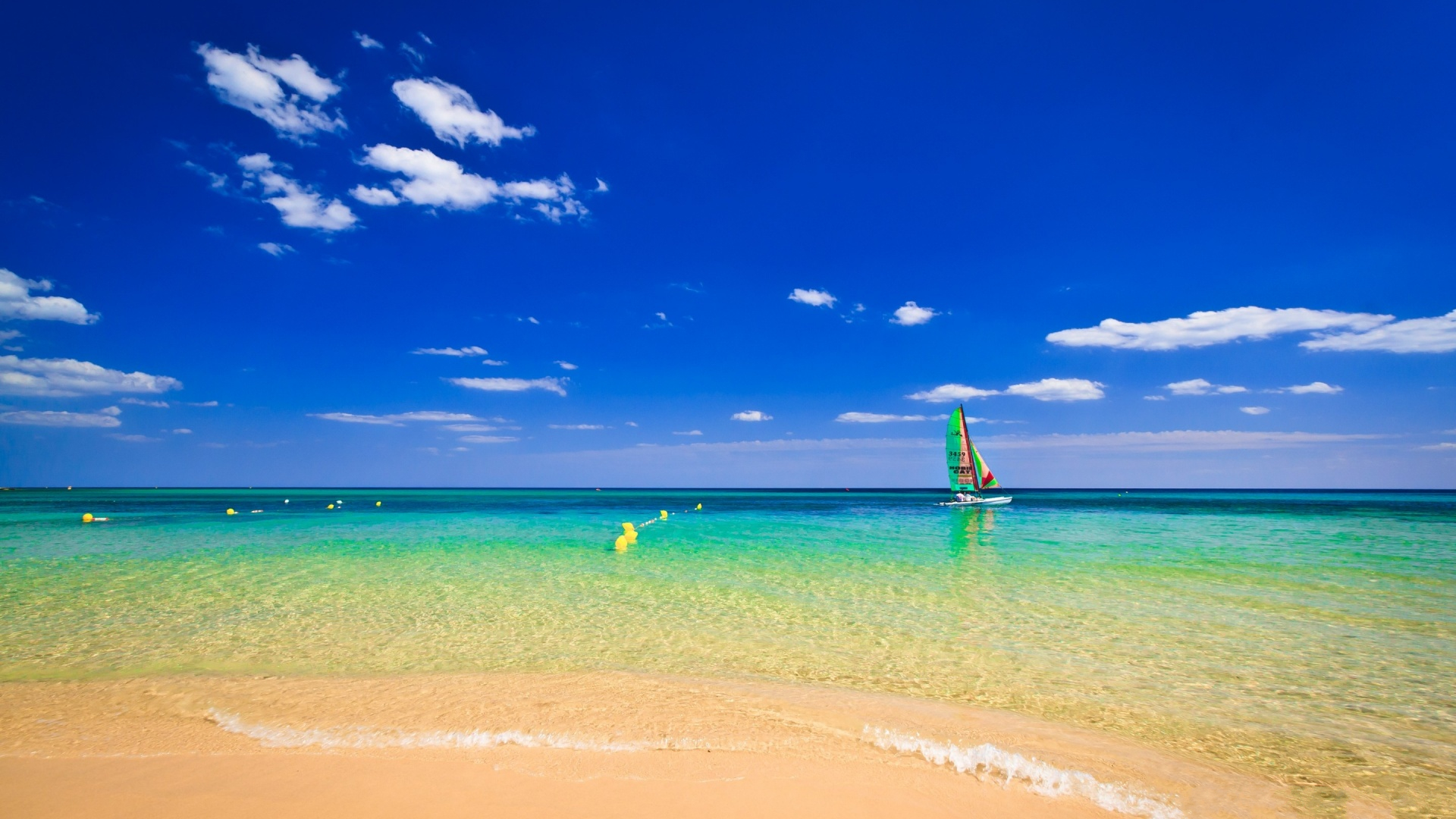 Free download wallpaper Sea, Horizon, Ocean, Boat, Colorful, Sailboat, Tropical, Vehicles on your PC desktop
