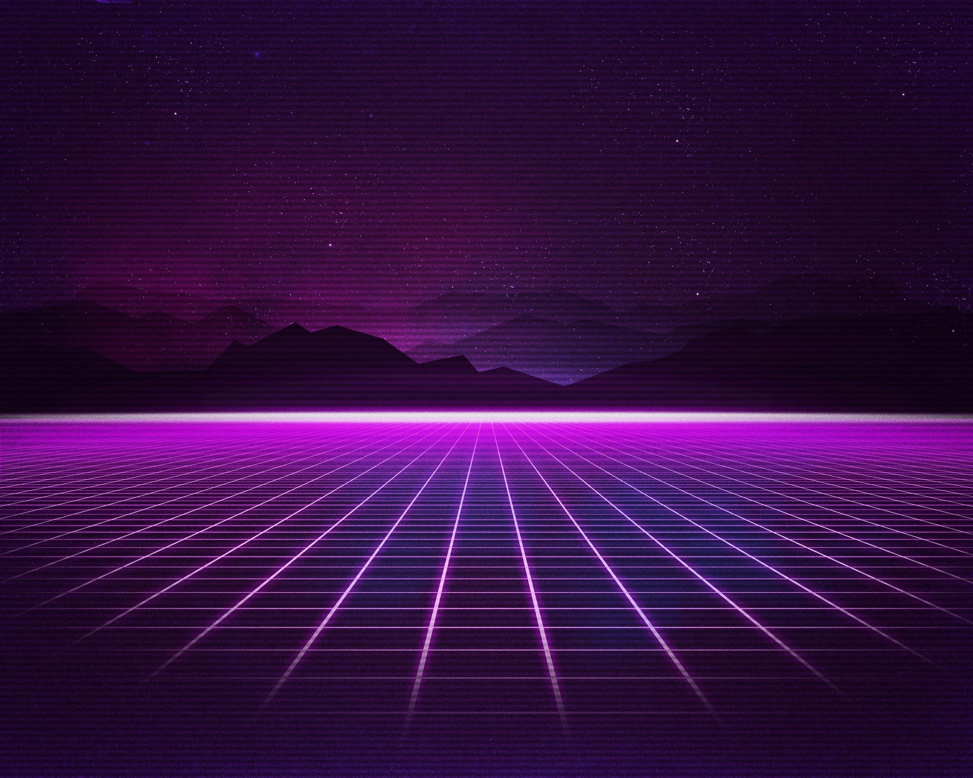 Download mobile wallpaper Grid, Purple, Artistic, Synthwave, Retro Wave for free.