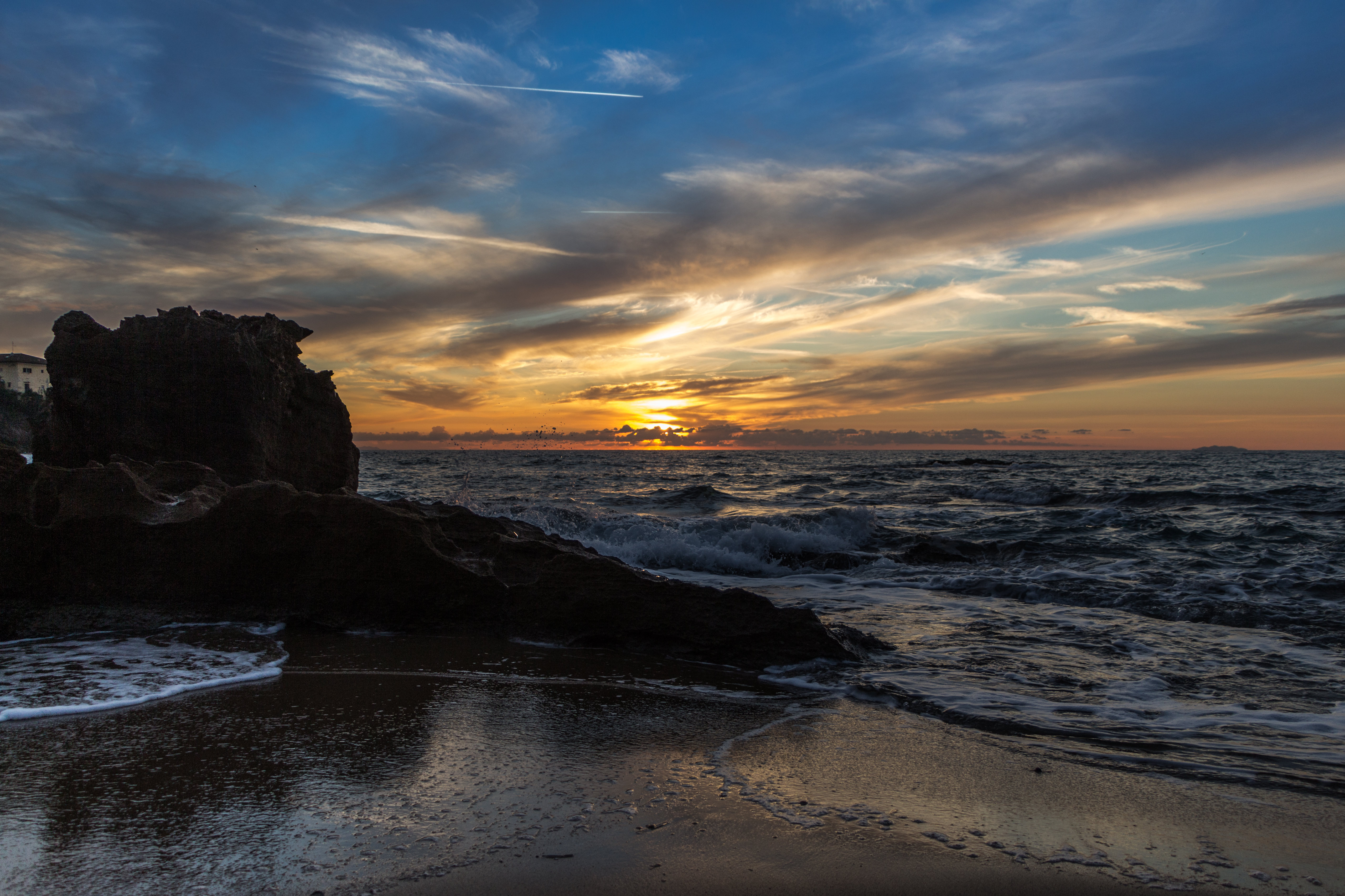 Download mobile wallpaper Surf, Rocks, Coast, Sunset, Sea, Nature for free.