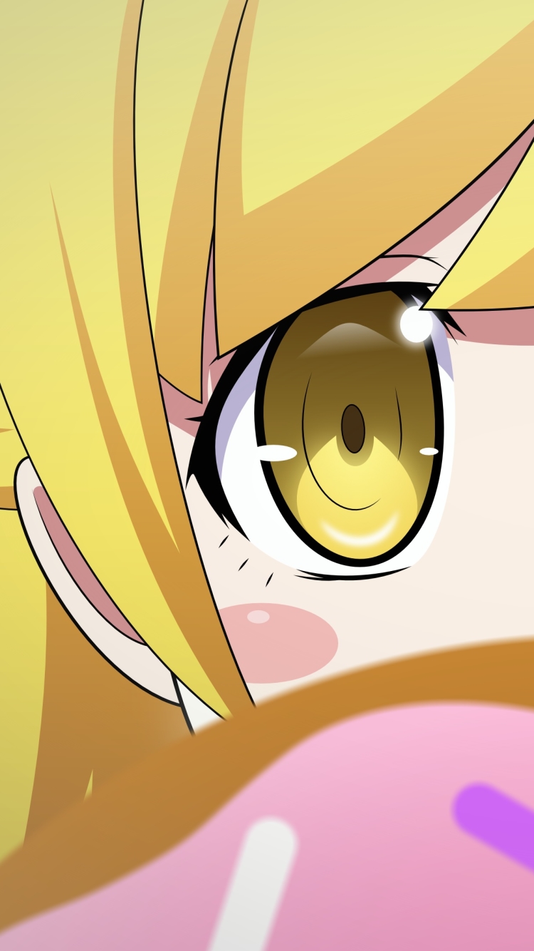 Download mobile wallpaper Anime, Blonde, Doughnut, Yellow Eyes, Blush, Monogatari (Series), Bakemonogatari, Shinobu Oshino for free.