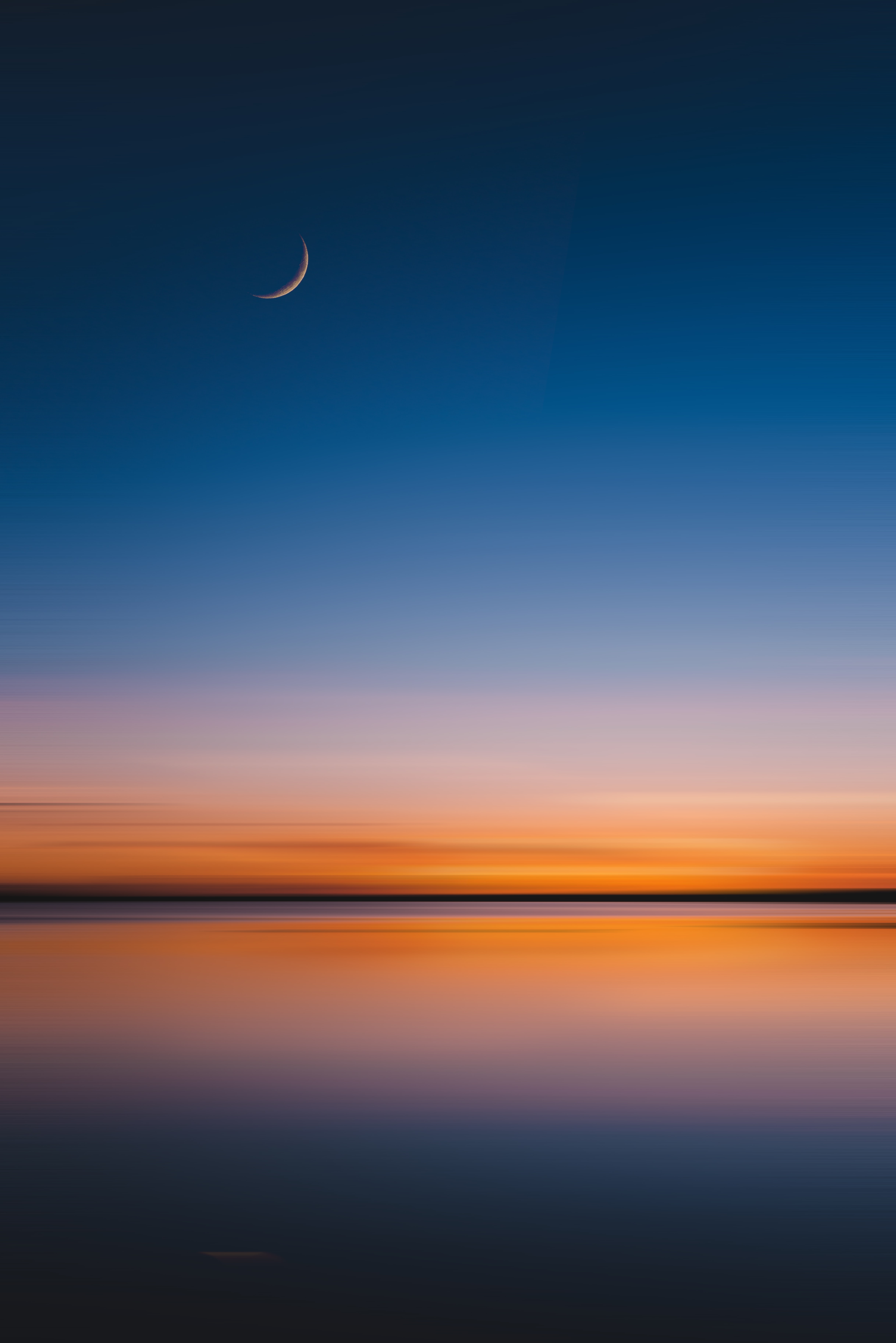 moon, nature, water, twilight, horizon, dusk