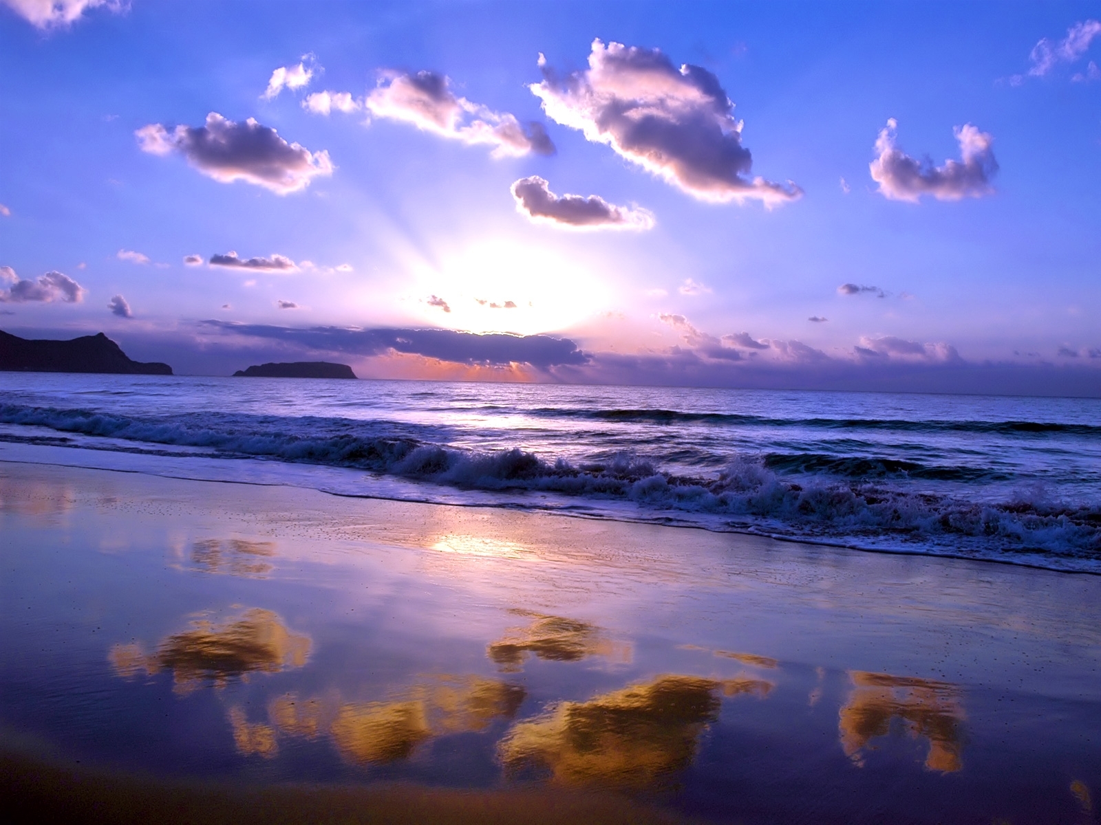 Handy-Wallpaper Wasser, Sunset, Landschaft, Sky, Sea, Strand kostenlos herunterladen.