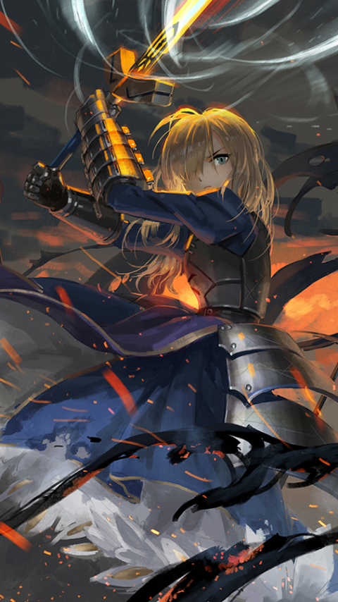 excalibur, anime, fate/stay night, armor, woman warrior, sword, saber (fate series), blonde, fate series