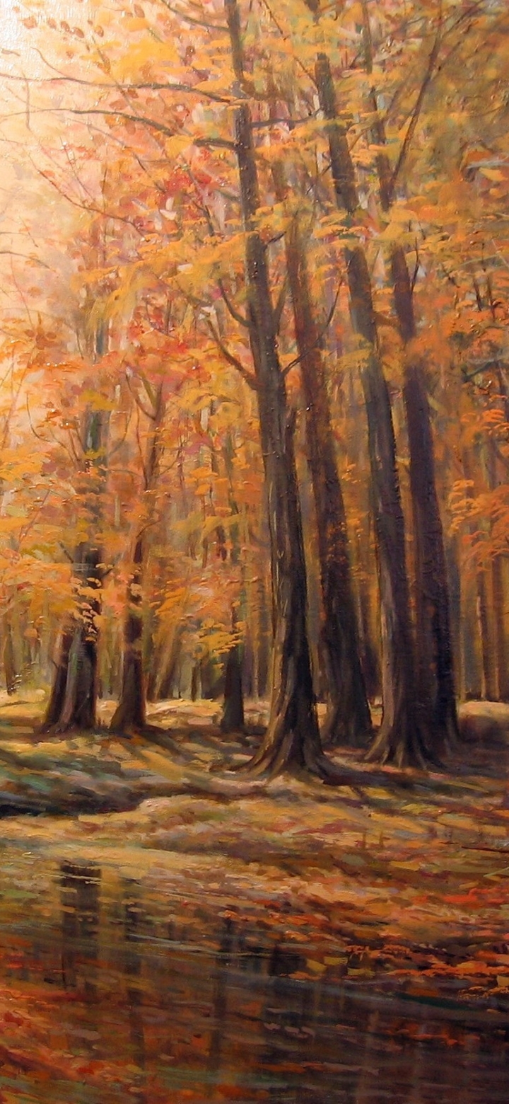 Descarga gratuita de fondo de pantalla para móvil de Otoño, Bosque, Pintura, Hoja, Artístico.