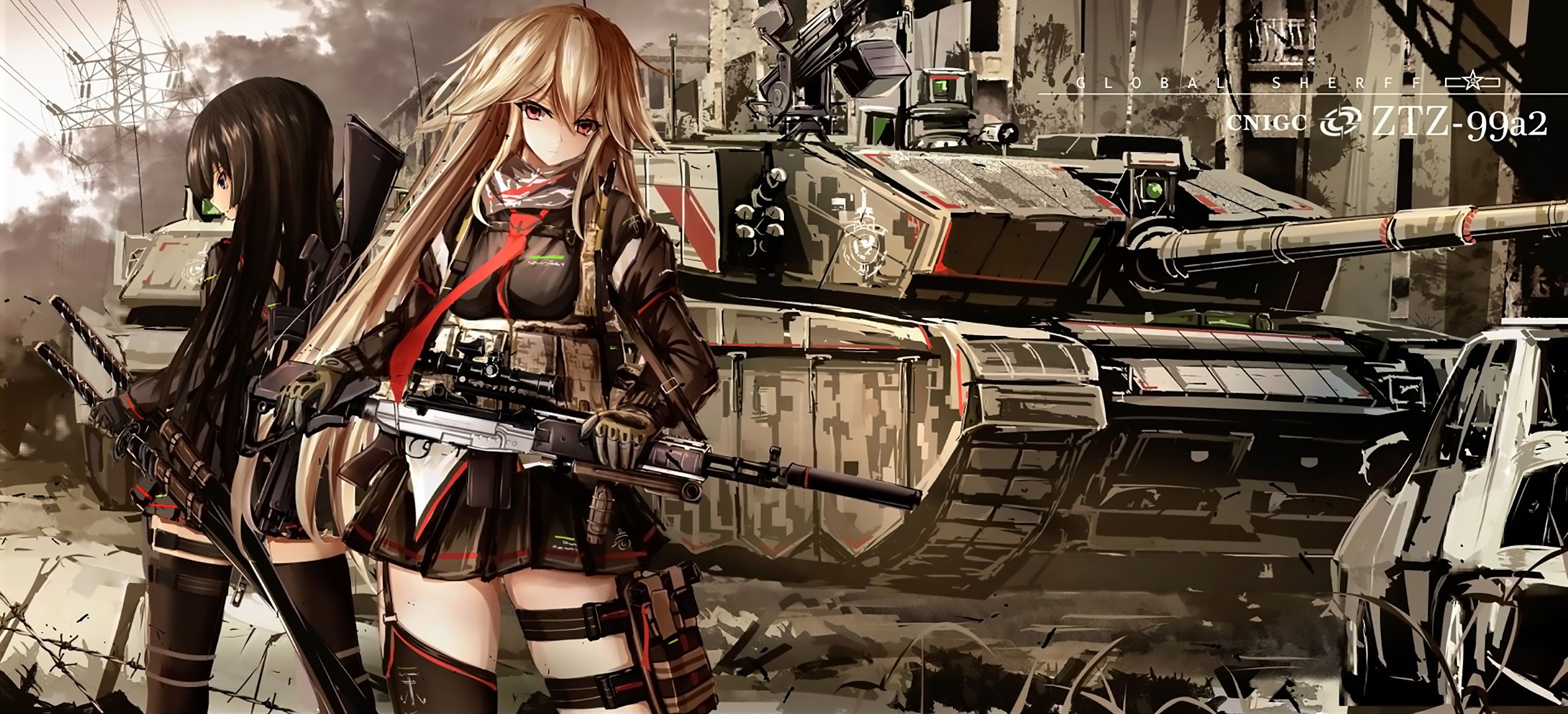 Download mobile wallpaper Anime, Weapon, Blonde, Original, Tank, Gun for free.
