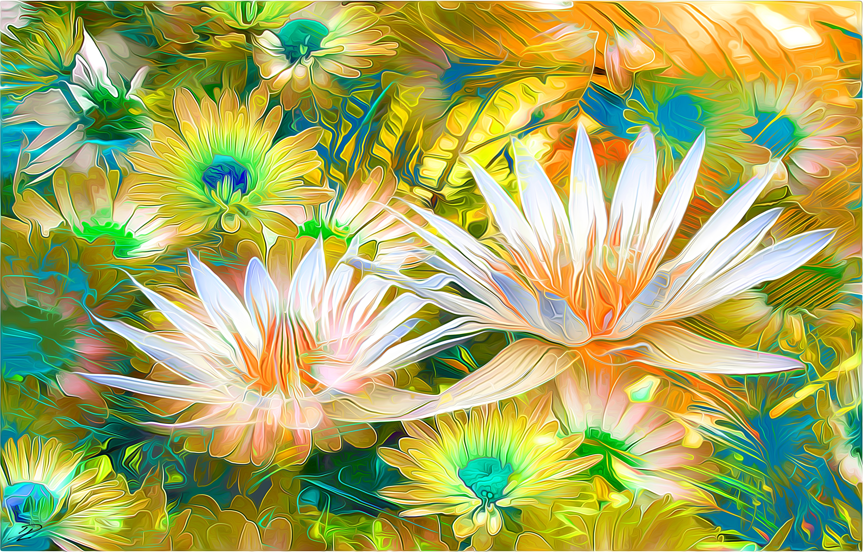 Download mobile wallpaper Flower, Colorful, Painting, Artistic, Water Lily, Daisy for free.