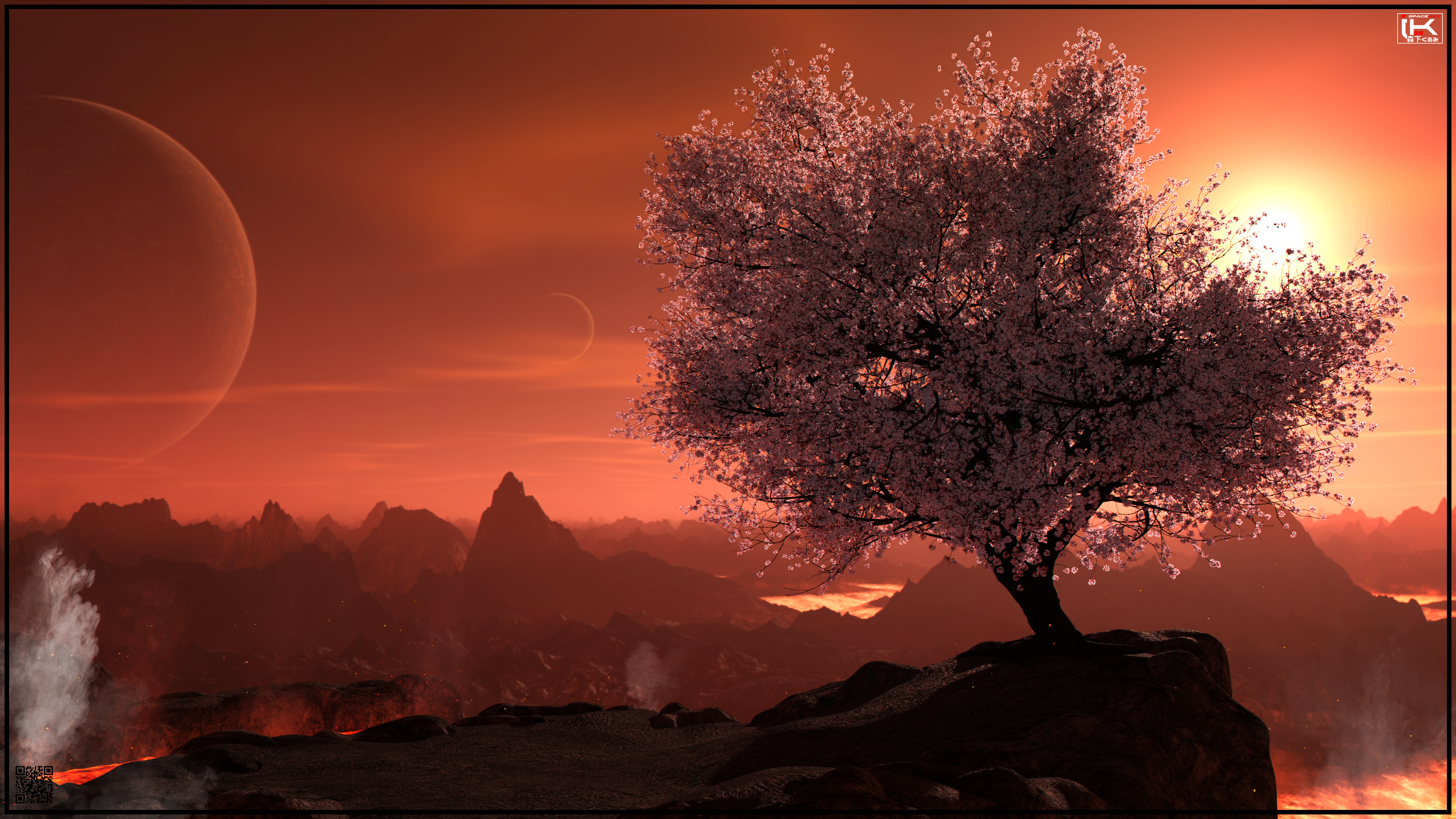 Laden Sie das Landschaft, Sakura, Baum, Science Fiction-Bild kostenlos auf Ihren PC-Desktop herunter