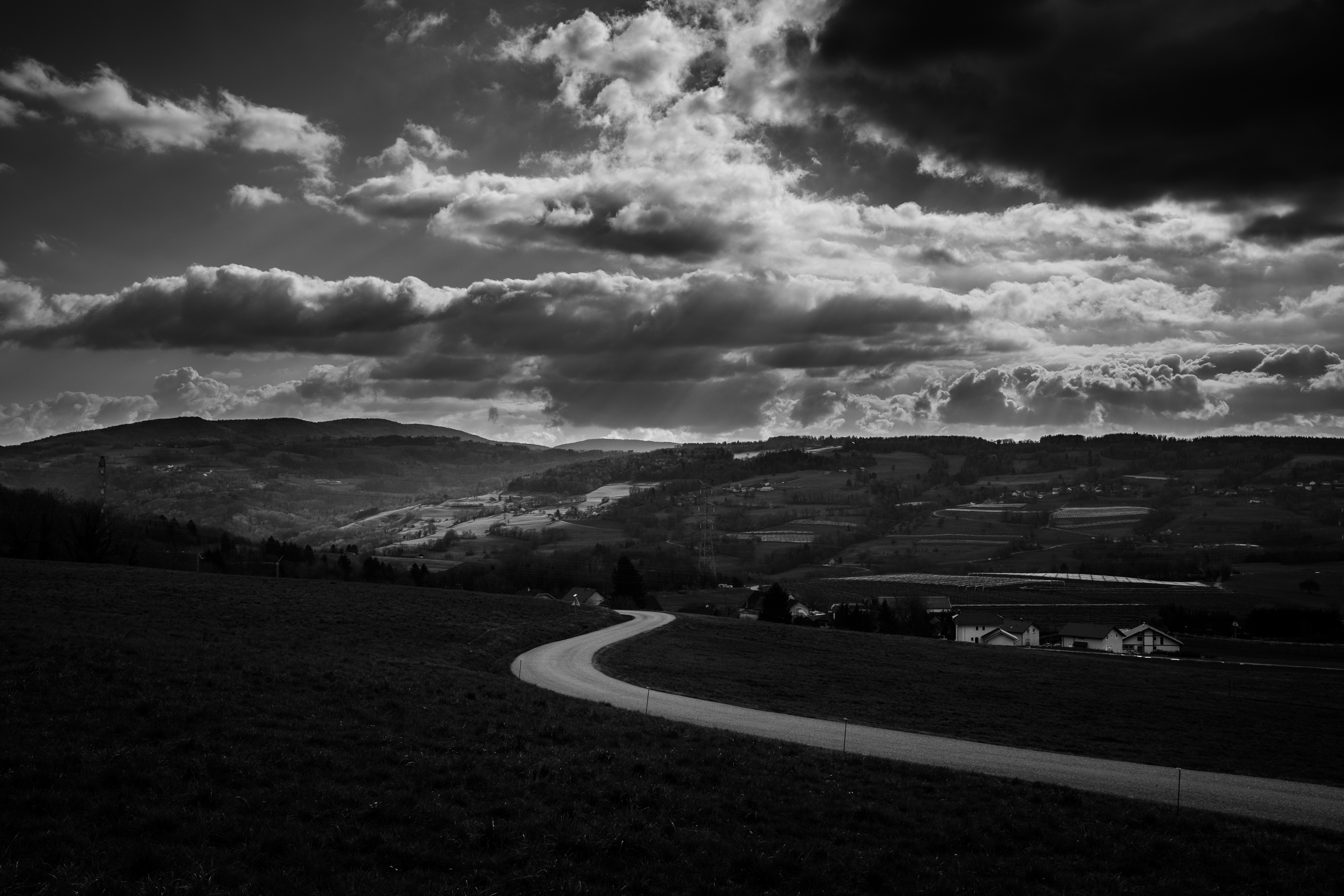 Free download wallpaper Sky, Clouds, Road, Bw, Nature, Turn, Chb on your PC desktop