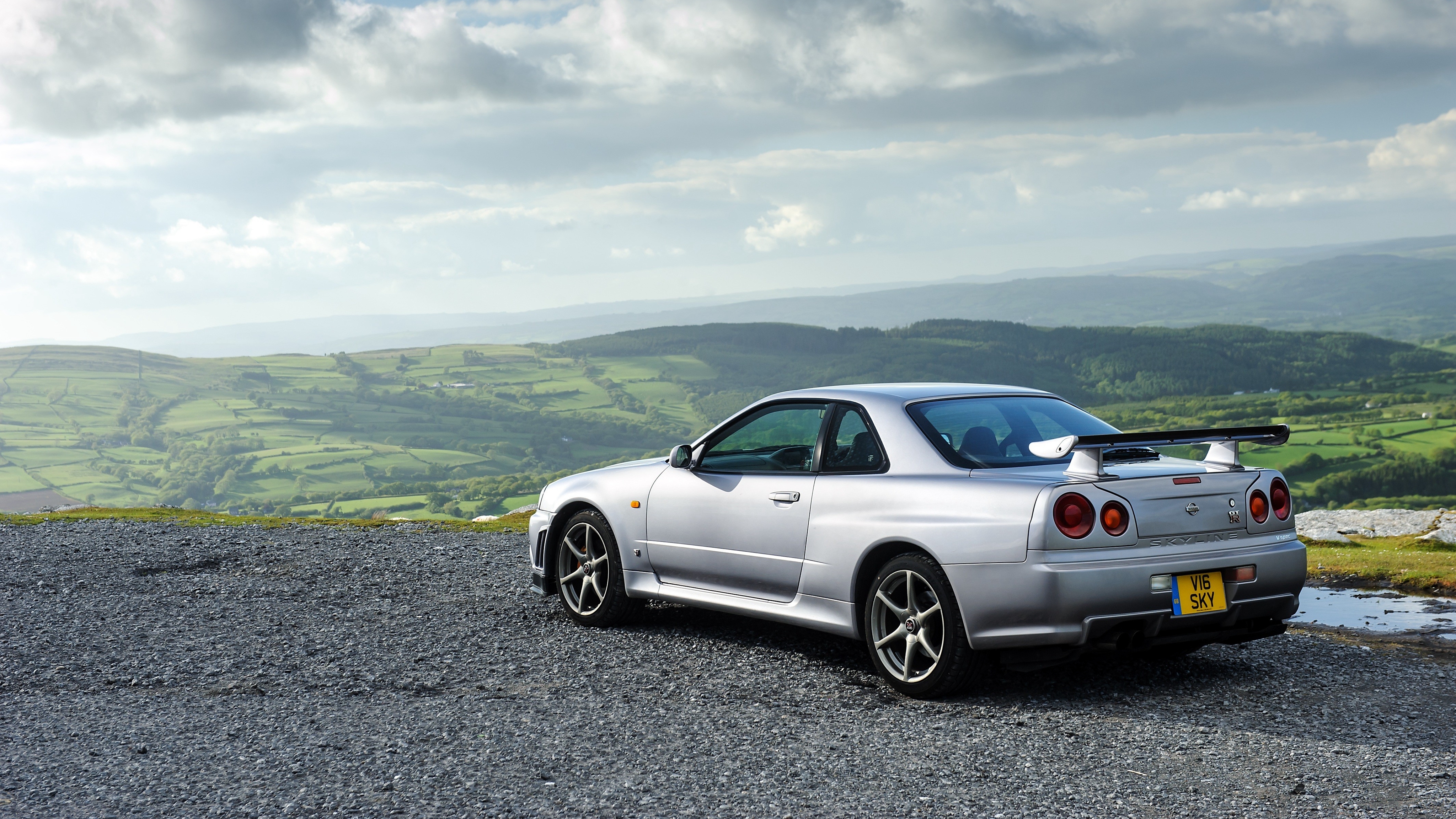 nissan, cars, side view, silver, silvery, gt r, skyline