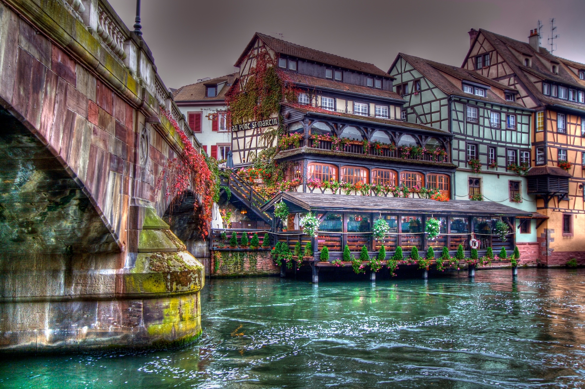 man made, strasbourg, bridge, canal, colorful, colors, france, hdr, house, cities