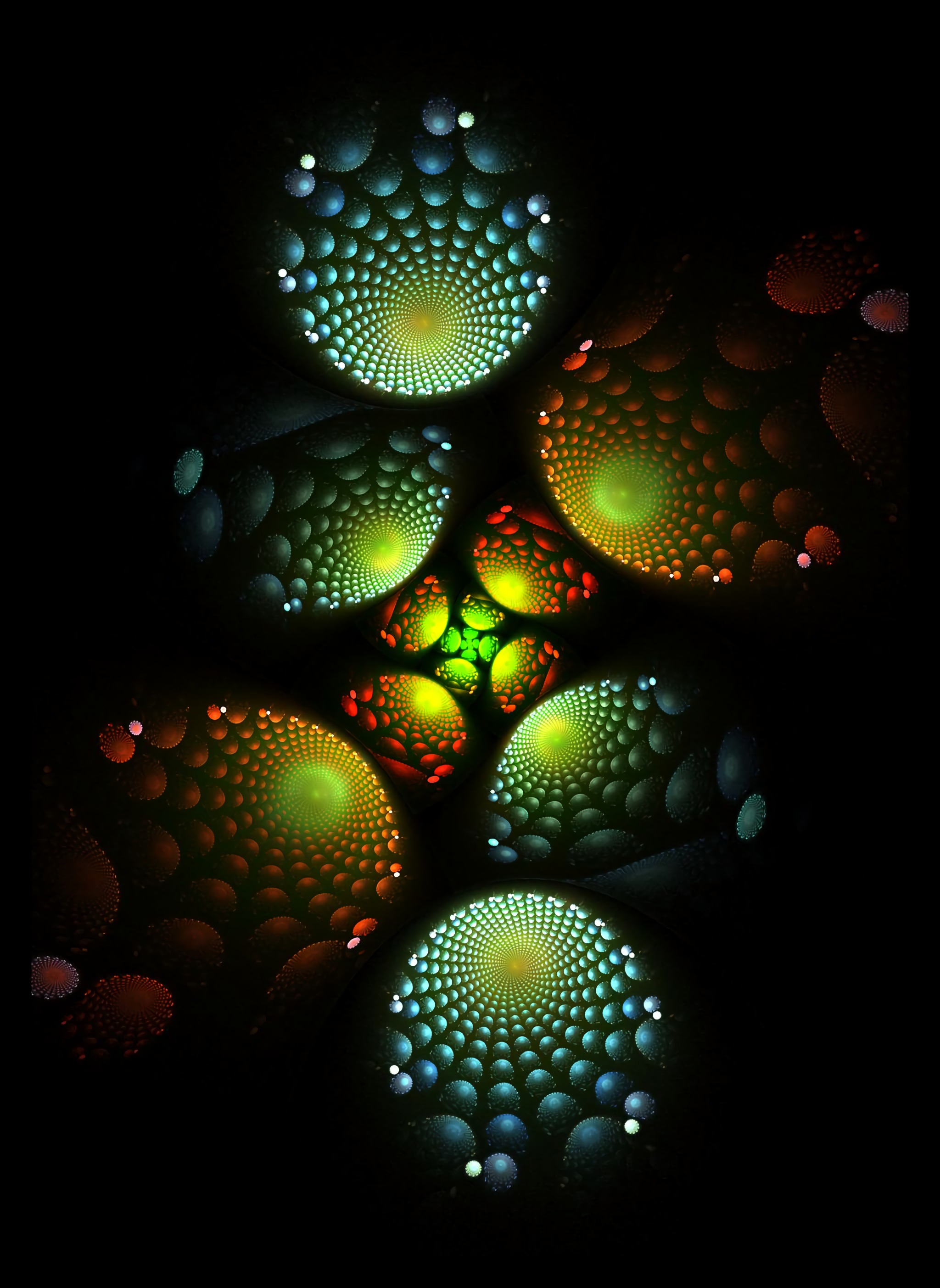 fractal, abstract, dark, spirals, glow, spiral