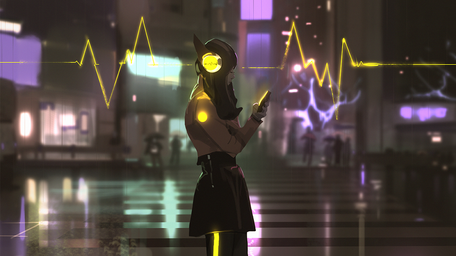 Download mobile wallpaper Anime, Headphones, City, Original for free.