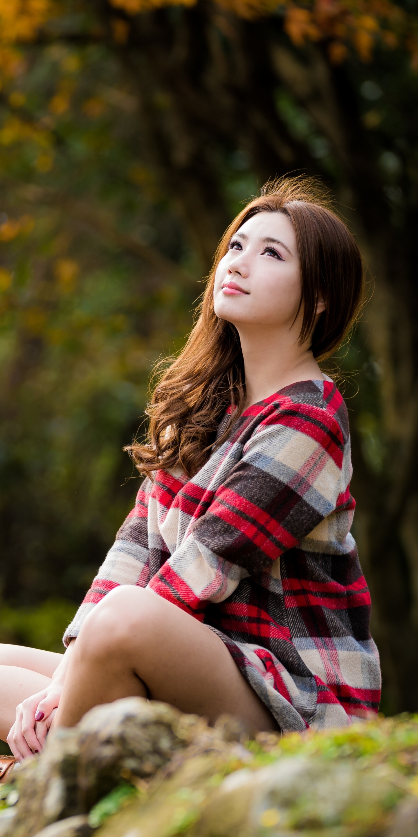 Download mobile wallpaper Brunette, Model, Women, Asian, Brown Eyes, Long Hair, Depth Of Field for free.