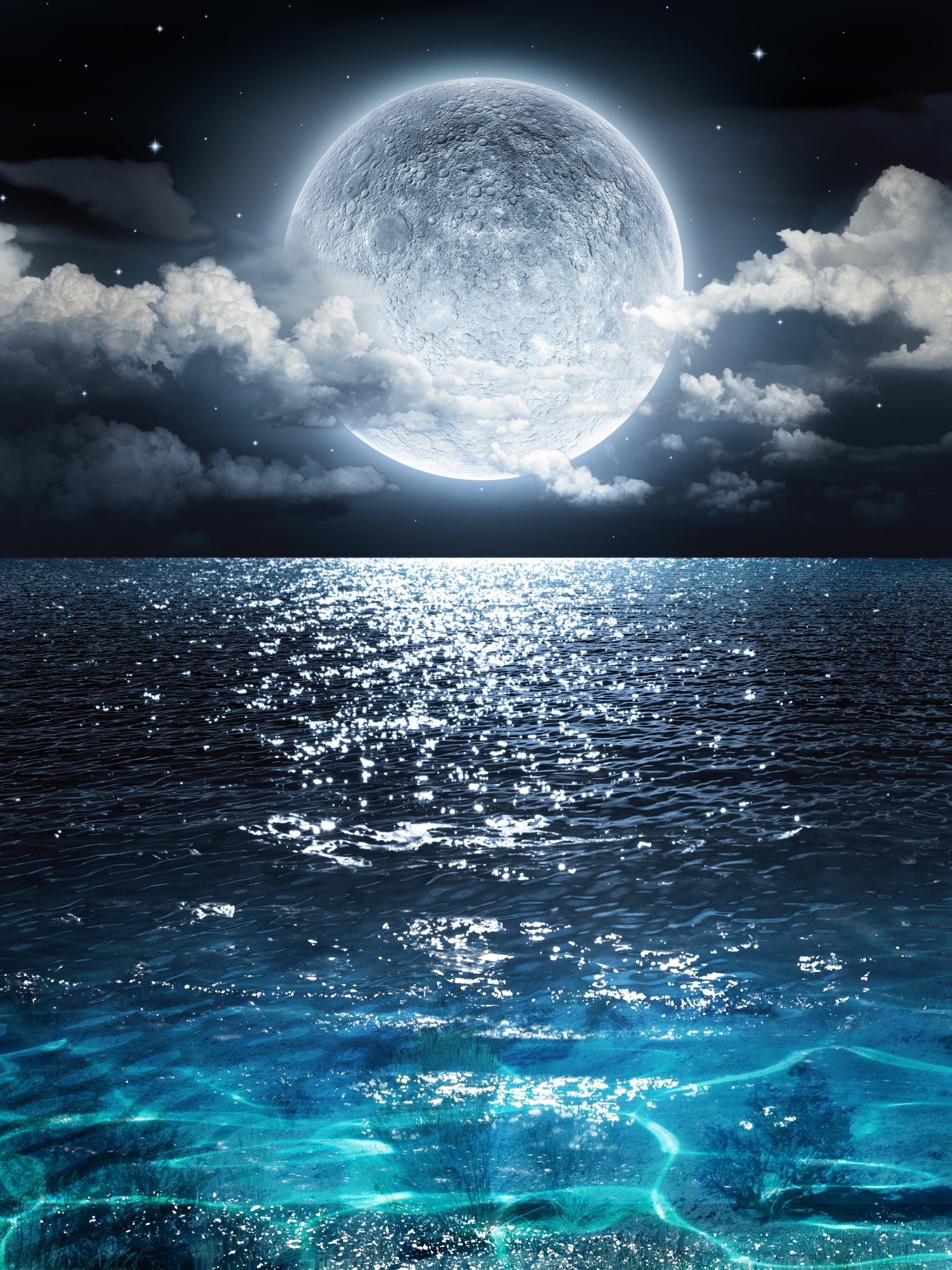 Handy-Wallpaper Mond, Ozean, Wolke, Nacht, Meer, Erde/natur kostenlos herunterladen.