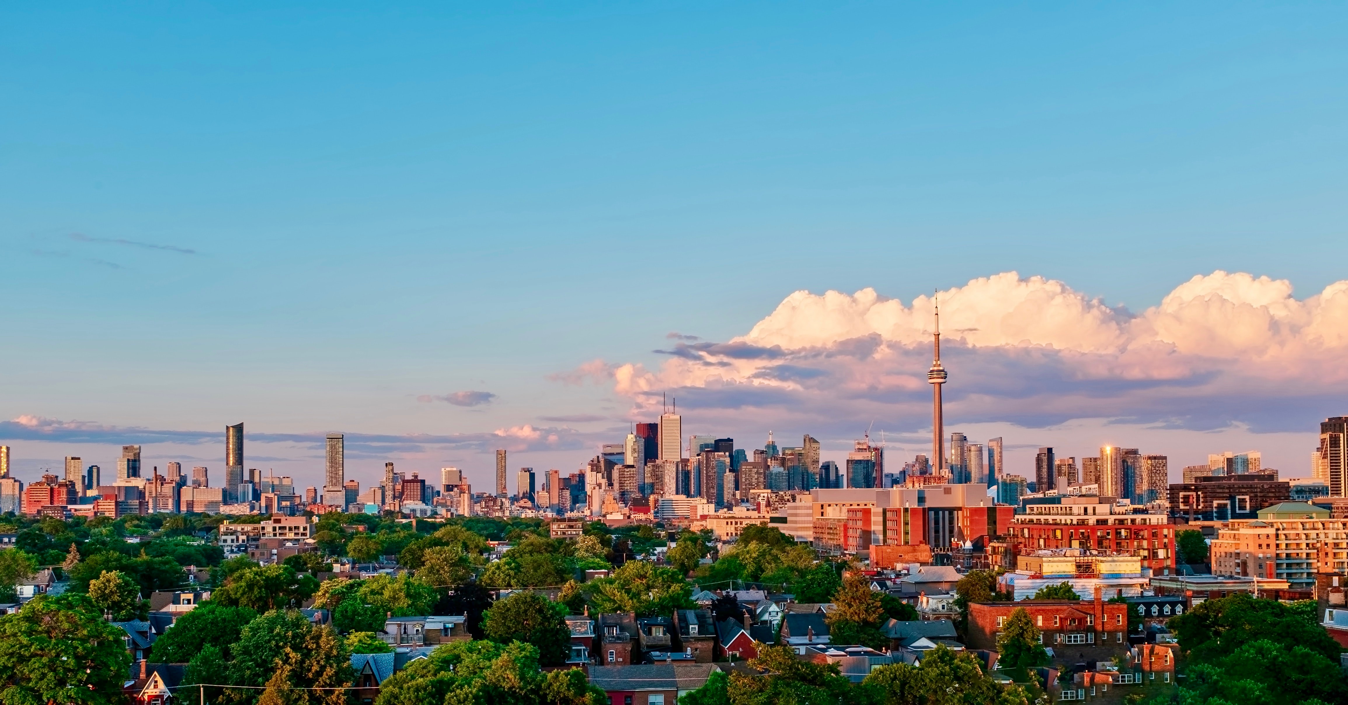 Free download wallpaper Clouds, Bush, Building, Tower, Cities, City on your PC desktop