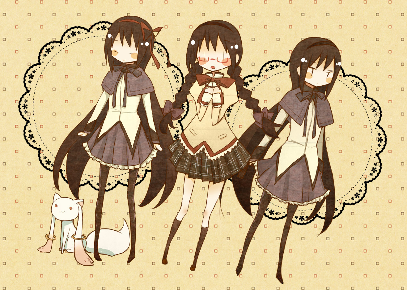 Download mobile wallpaper Kyuubey (Puella Magi Madoka Magica), Puella Magi Madoka Magica, Homura Akemi, Anime for free.