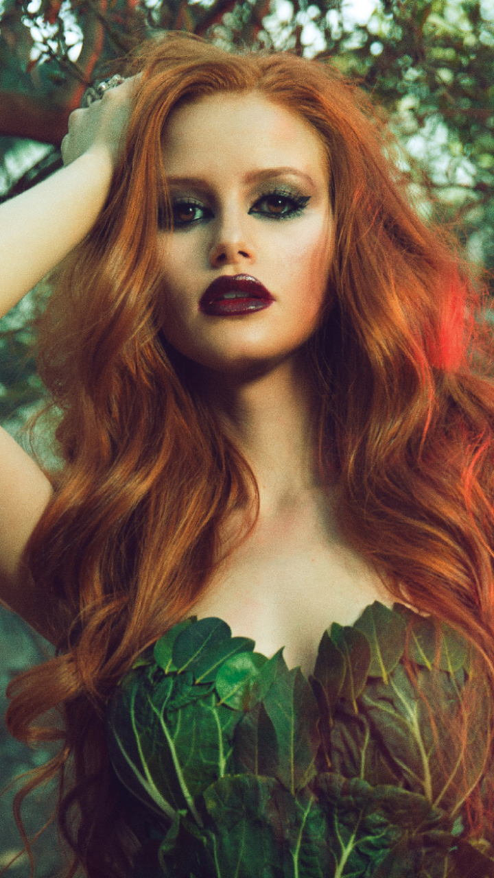 Download mobile wallpaper Redhead, Celebrity, Brown Eyes, Long Hair, Actress, Poison Ivy, Lipstick, Madelaine Petsch for free.