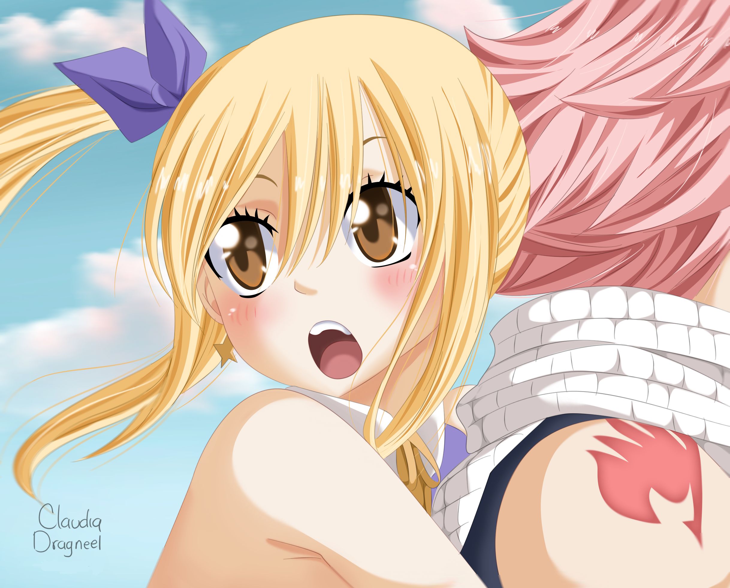 Handy-Wallpaper Animes, Fairy Tail, Lucy Heartfilia, Natsu Dragneel kostenlos herunterladen.