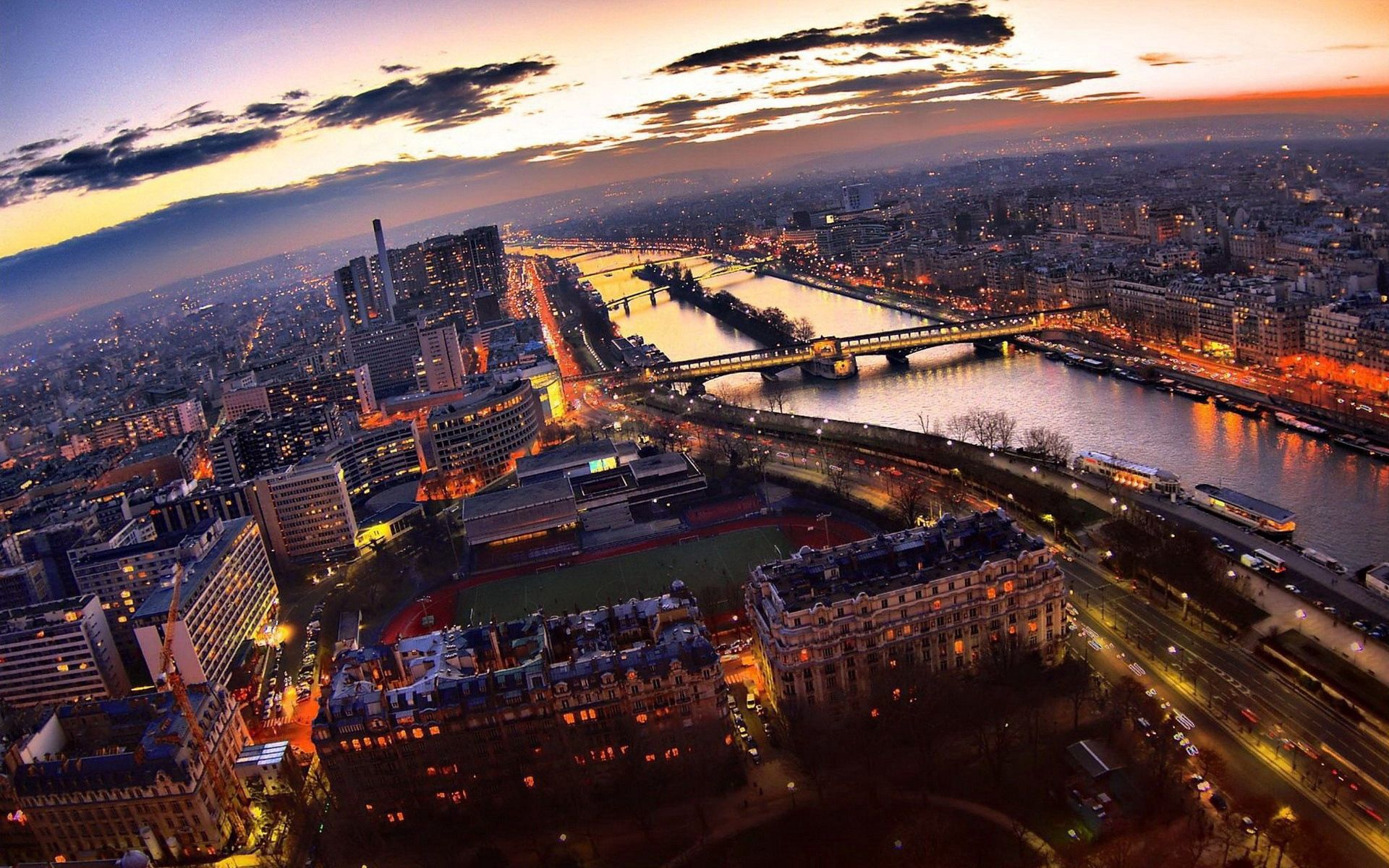 無料モバイル壁紙橋, 高層ビル, 高 層 ビル, ブリッジ, パリ, 都市, 輝く, ナイト, 光をダウンロードします。