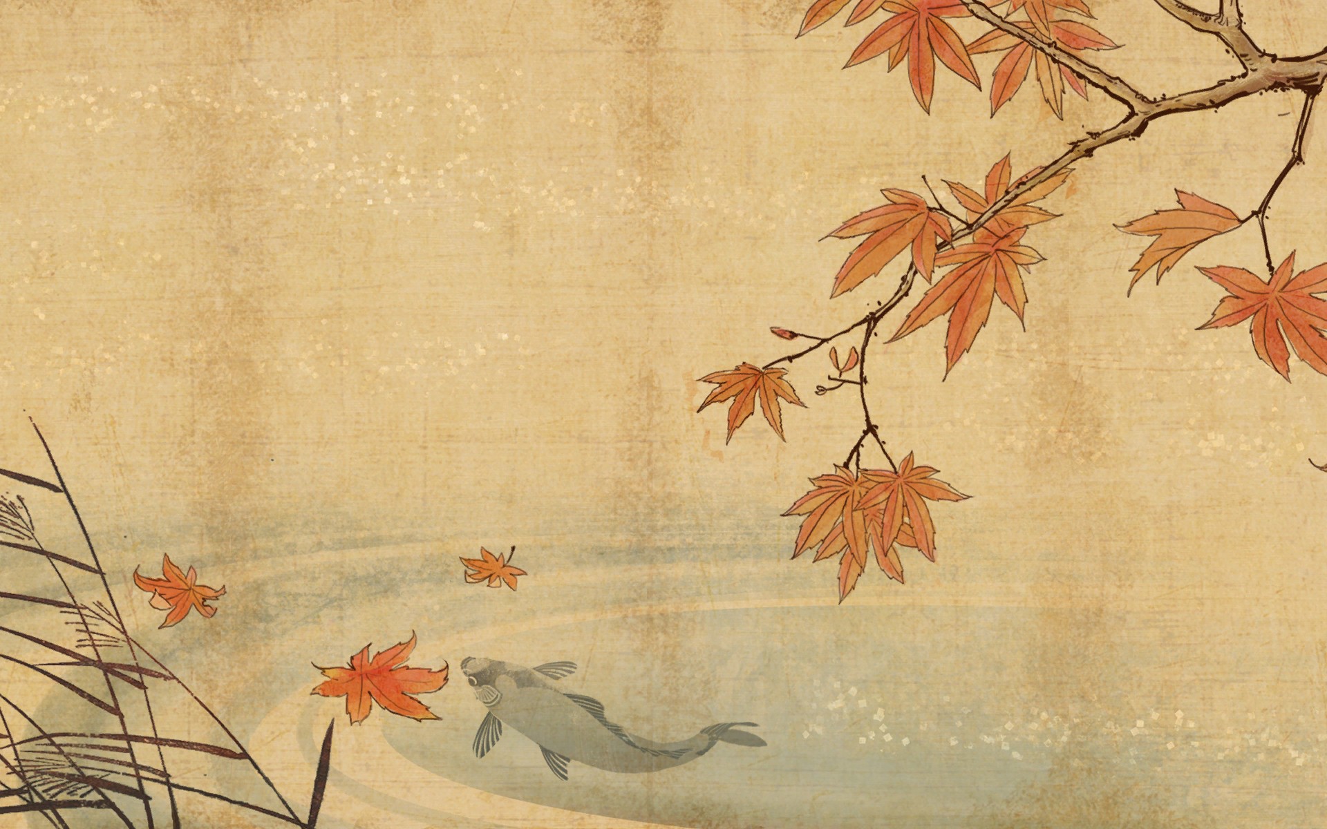 Скачать обои бесплатно Дерево, Рыба, Восточный, Художественные, Японский картинка на рабочий стол ПК
