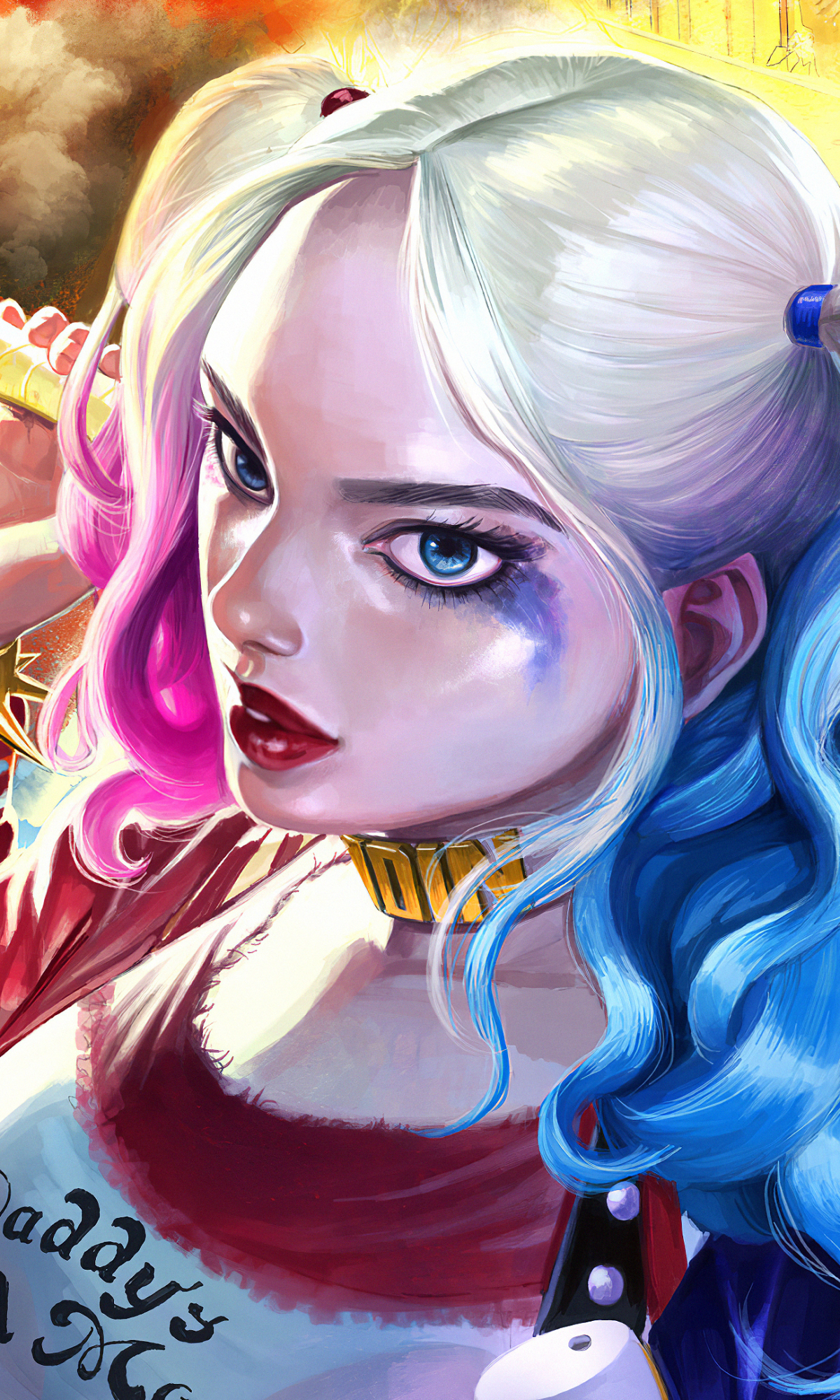 Descarga gratuita de fondo de pantalla para móvil de Ojos Azules, Historietas, Harley Quinn, Dc Comics, Colas Gemelas, Lápiz Labial.