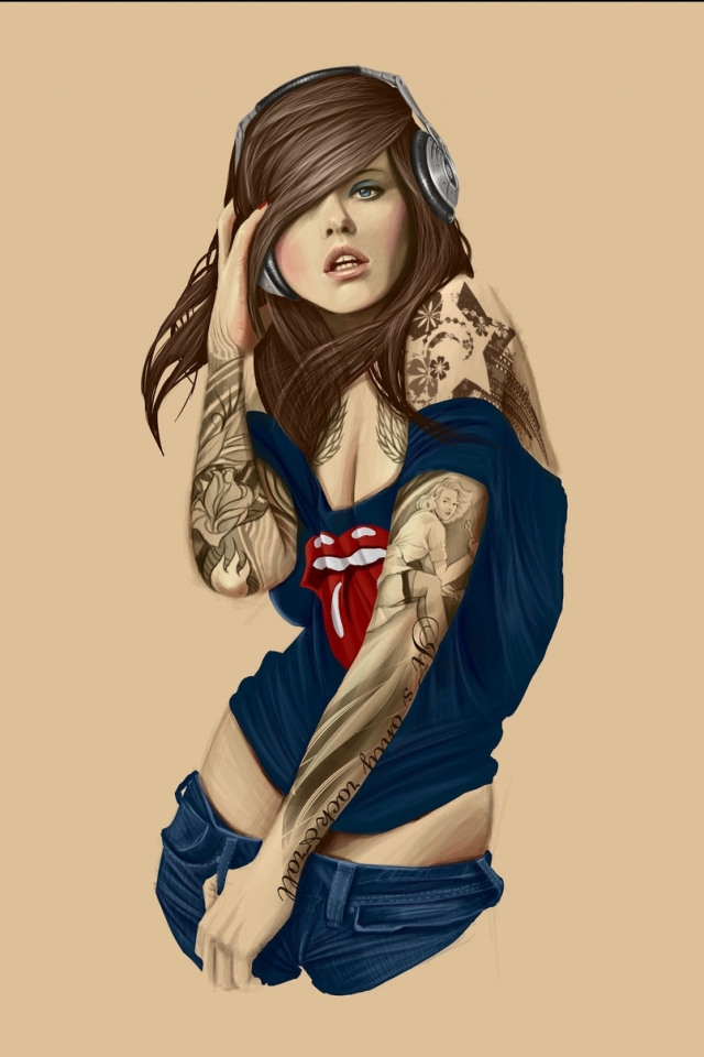 Download mobile wallpaper Music, Headphones, Tattoo, Style, Mood, Fashion, Model, Sensual for free.