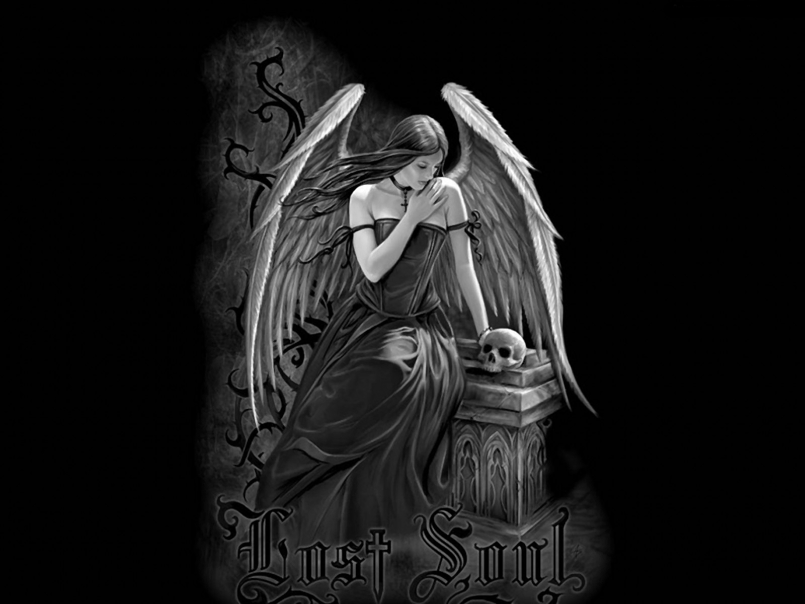 dark, gothic, angel, fantasy, gravestone, wings