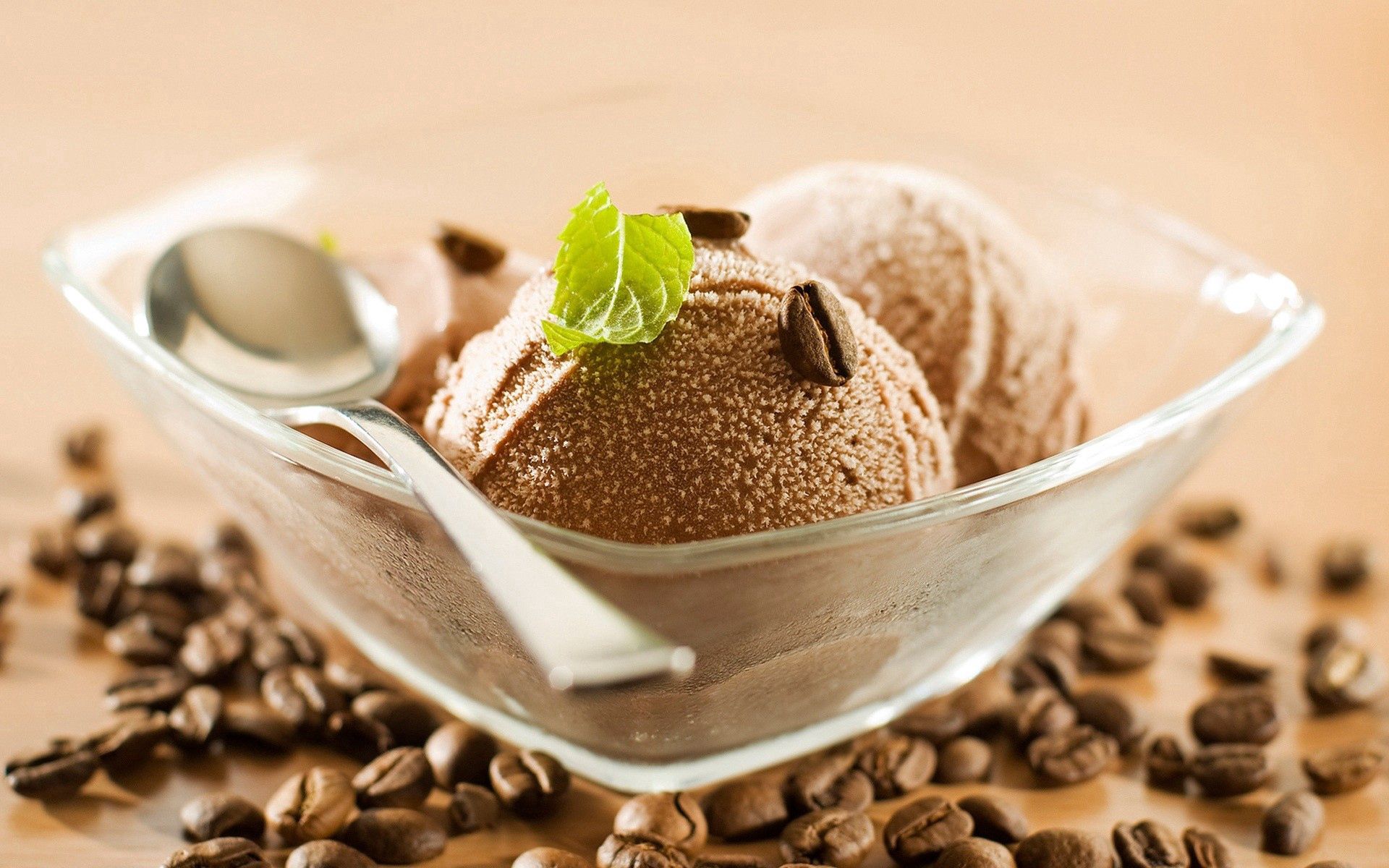 Download mobile wallpaper Bowl, Spoon, Food, Coffee Beans, Ice Cream for free.