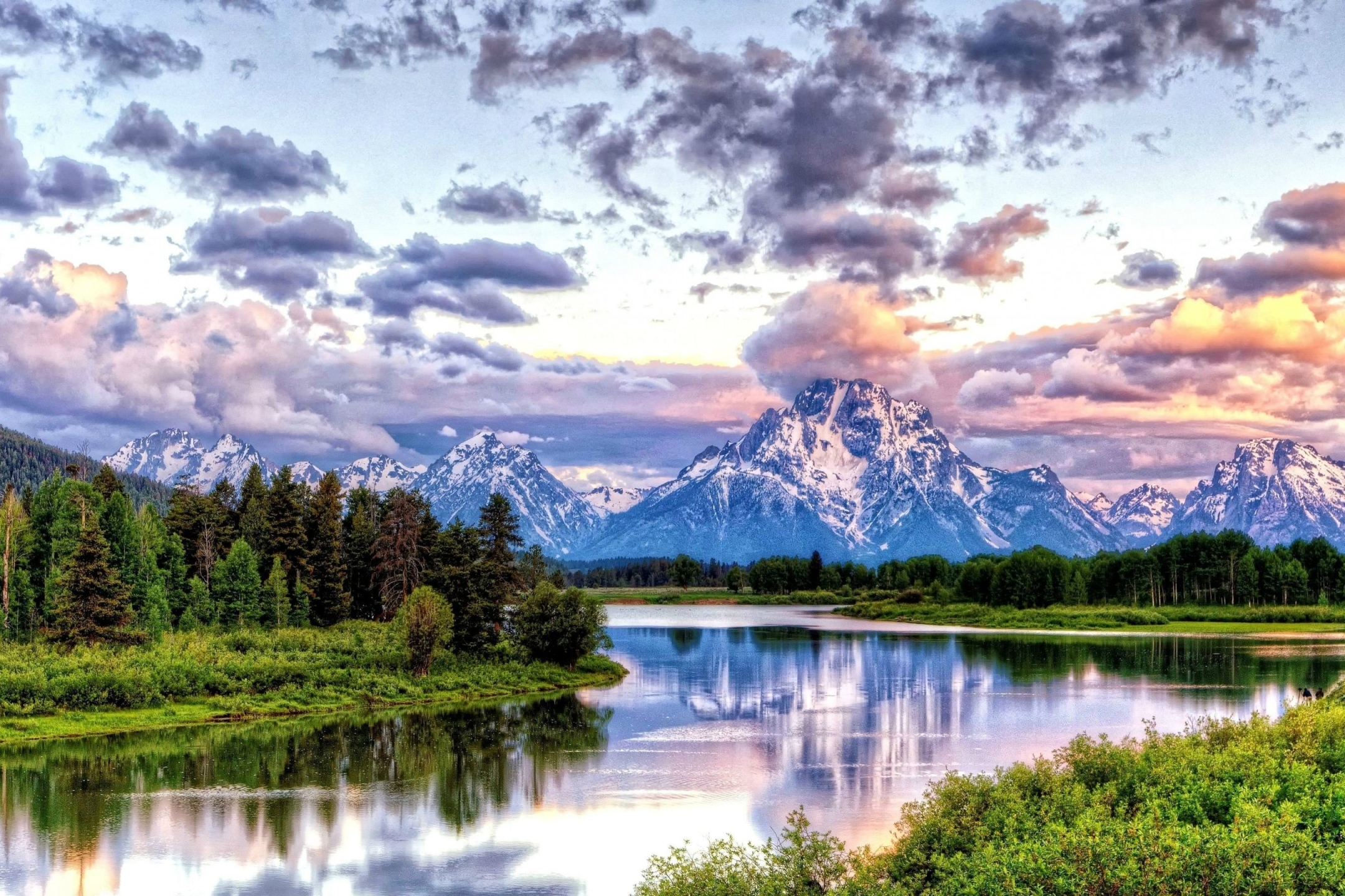 Free download wallpaper Landscape, Nature, Mountain, Reflection, Earth, Cloud, River, Grand Teton National Park on your PC desktop