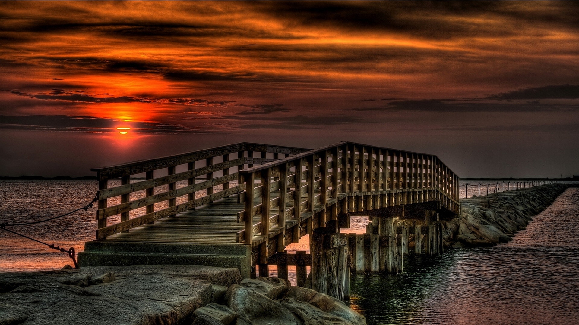 Free download wallpaper Sunset, Earth, Bridge, Hdr on your PC desktop