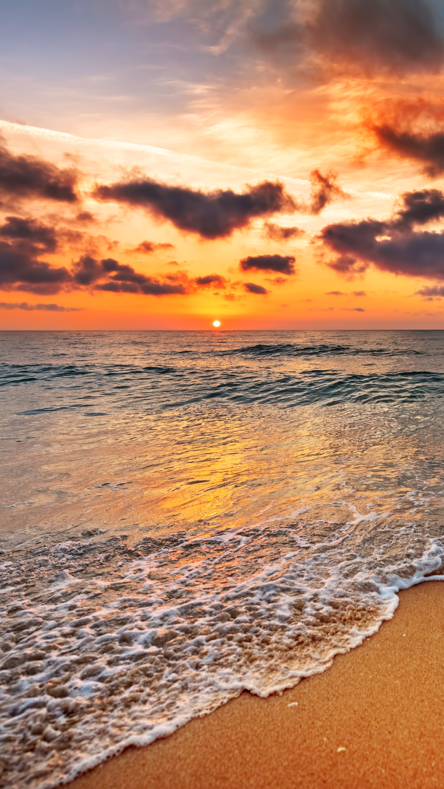 Download mobile wallpaper Sunset, Sky, Sea, Beach, Horizon, Ocean, Earth, Cloud for free.