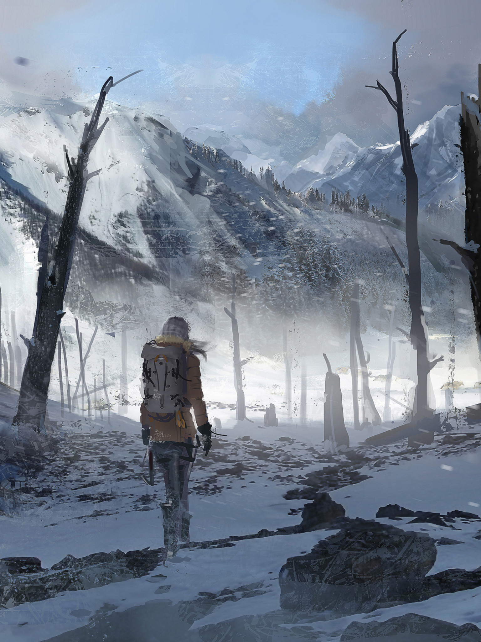 Descarga gratuita de fondo de pantalla para móvil de Nieve, Tomb Raider, Montaña, Nevada, Videojuego, Lara Croft, Rise Of The Tomb Raider.