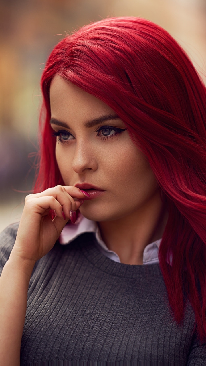 Handy-Wallpaper Modell, Frauen, Blaue Augen, Rote Haare kostenlos herunterladen.