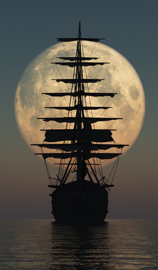Download mobile wallpaper Fantasy, Ocean, Ship, Moonlight for free.