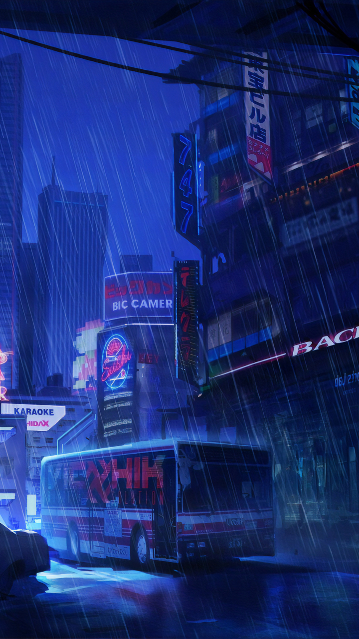 Download mobile wallpaper Rain, Night, City, Cyberpunk, Sci Fi for free.