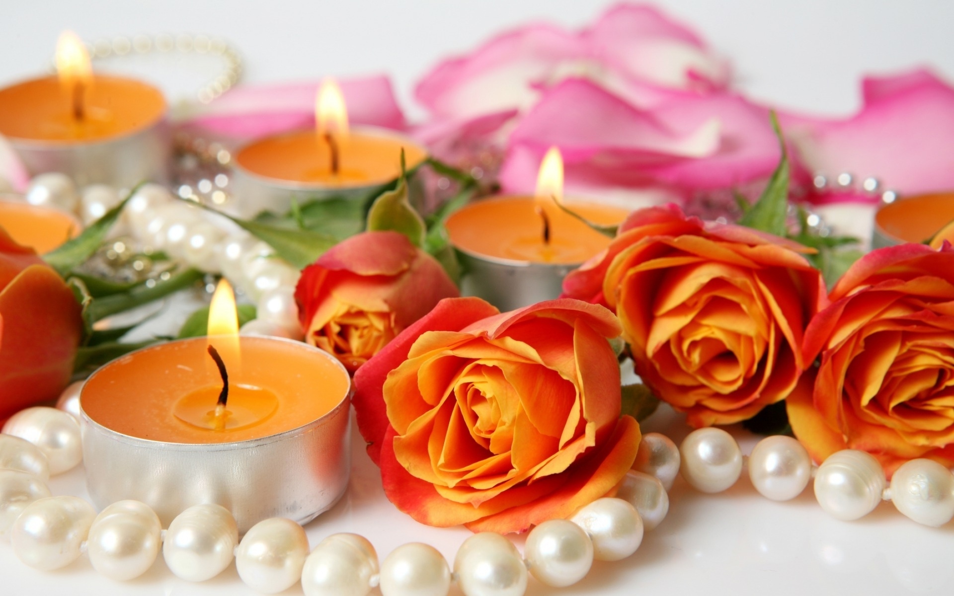 Laden Sie das Rose, Kerze, Perle, Fotografie, Stillleben-Bild kostenlos auf Ihren PC-Desktop herunter