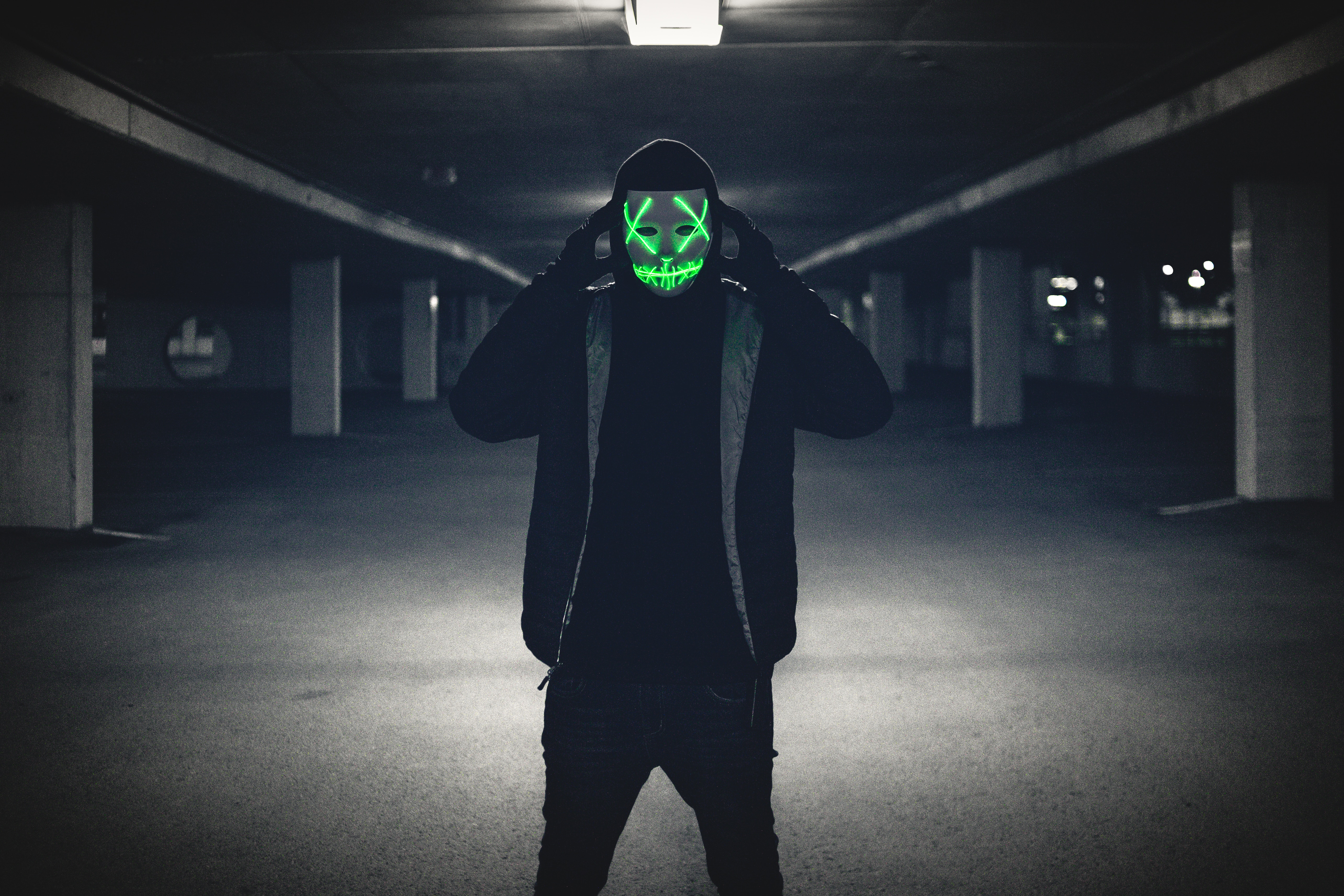anonymous, glow, hood, dark, mask, human, person
