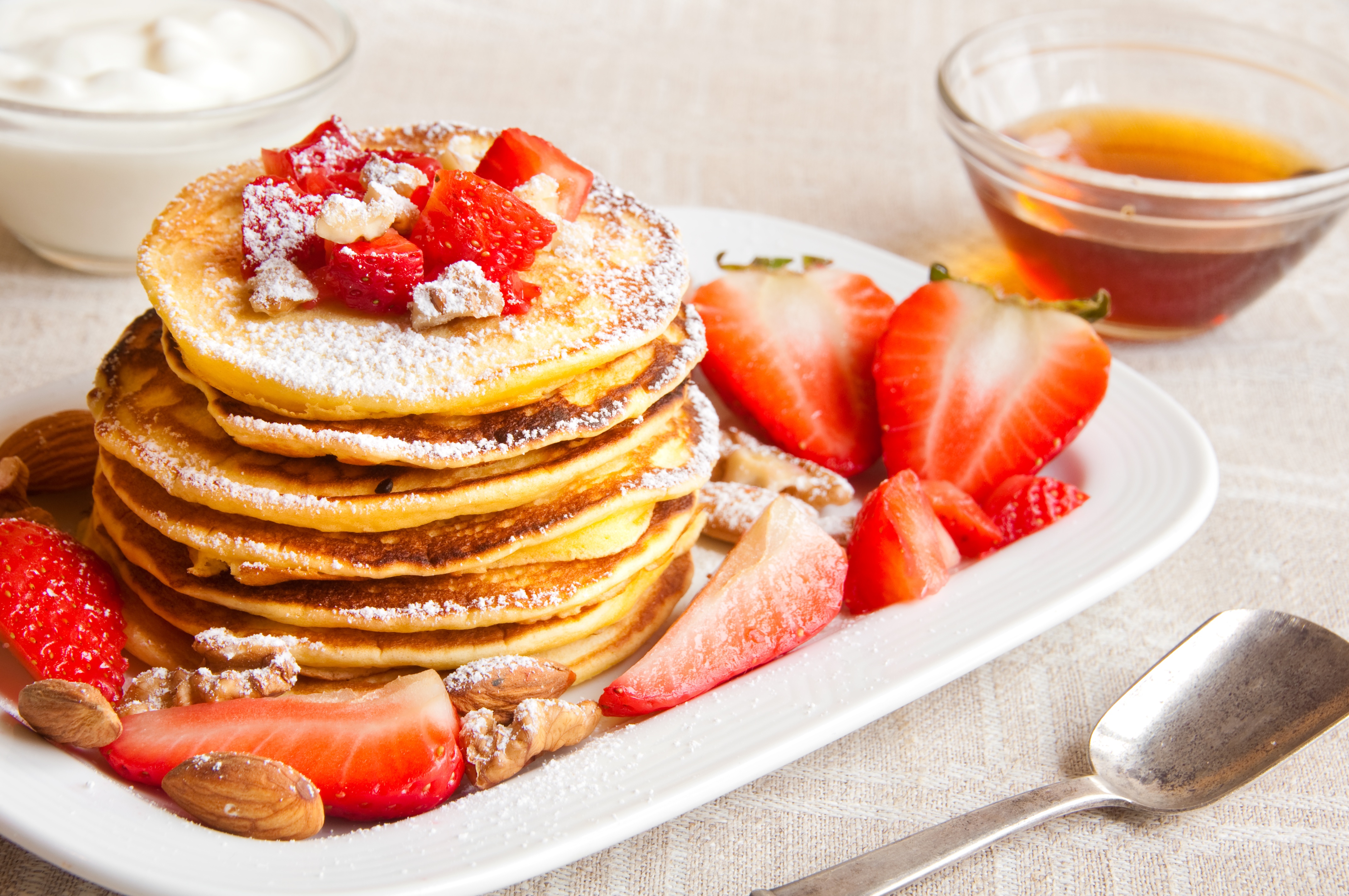 Download mobile wallpaper Food, Strawberry, Berry, Fruit, Breakfast, Pancake for free.