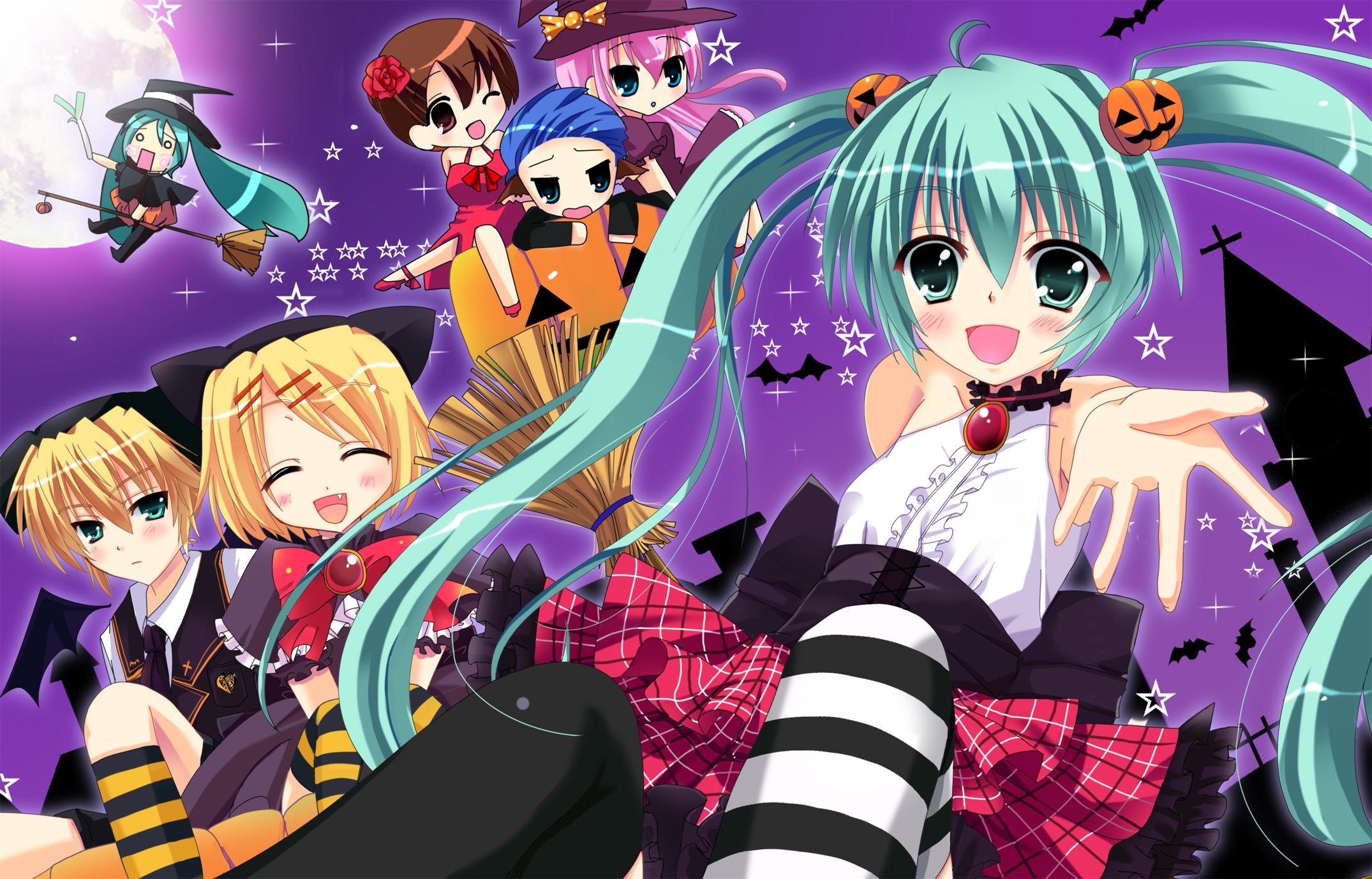 Handy-Wallpaper Halloween, Vocaloid, Hatsune Miku, Animes, Lukas Megurin, Rin Kagamine, Kaito (Vocaloid), Len Kagamine, Meiko (Vocaloid) kostenlos herunterladen.